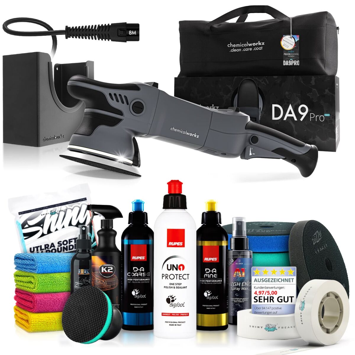 chemicalworkz DA9 Pro Max Poliermaschinen Set mit Rupes Polituren & Zubehör