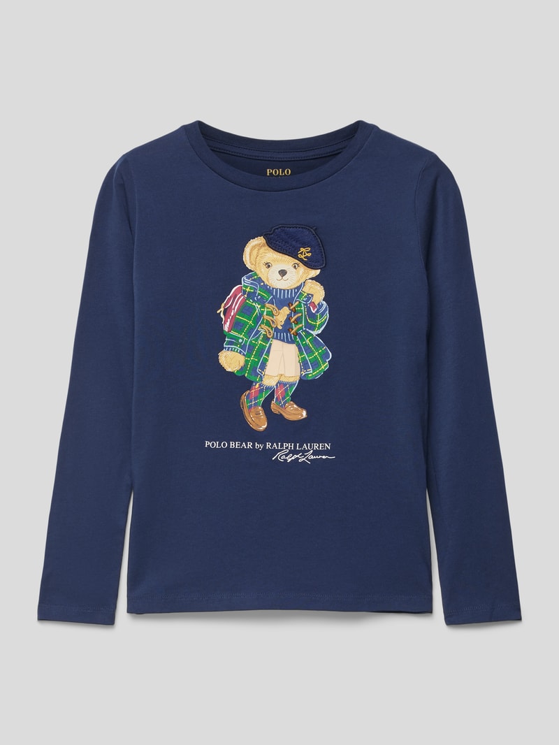 Longsleeve mit Label-Stitching Modell 'BEAR' in marineblau