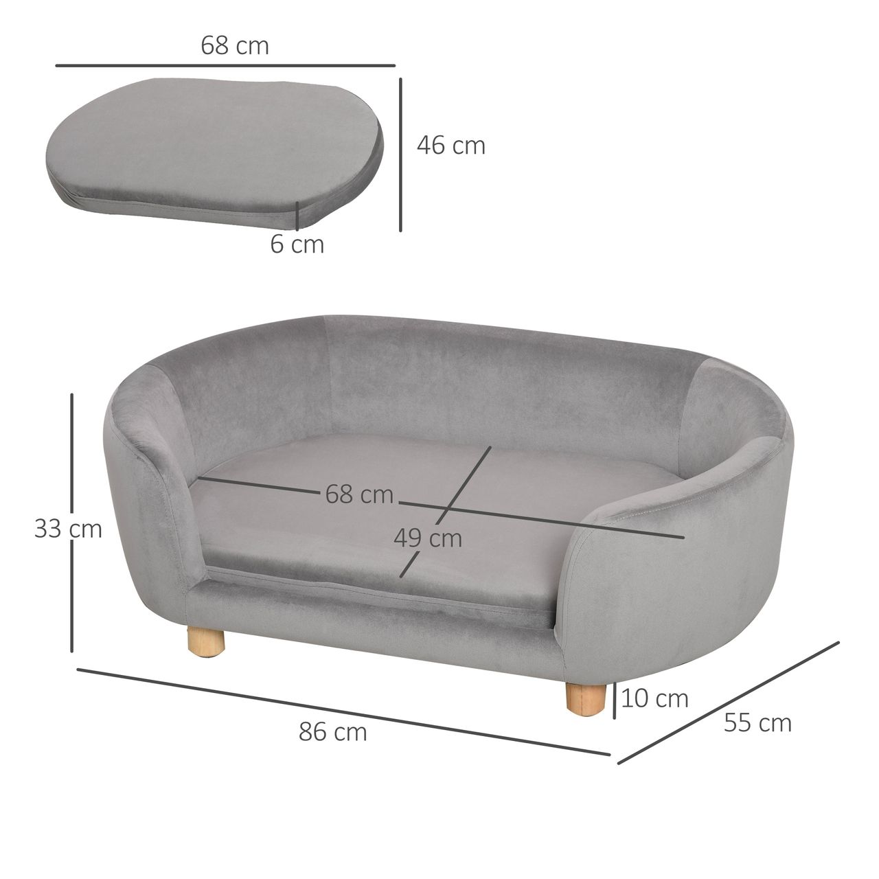 PawHut Katzensofa Haustiersofa Hundesofa Samt moderne Hellgrau
