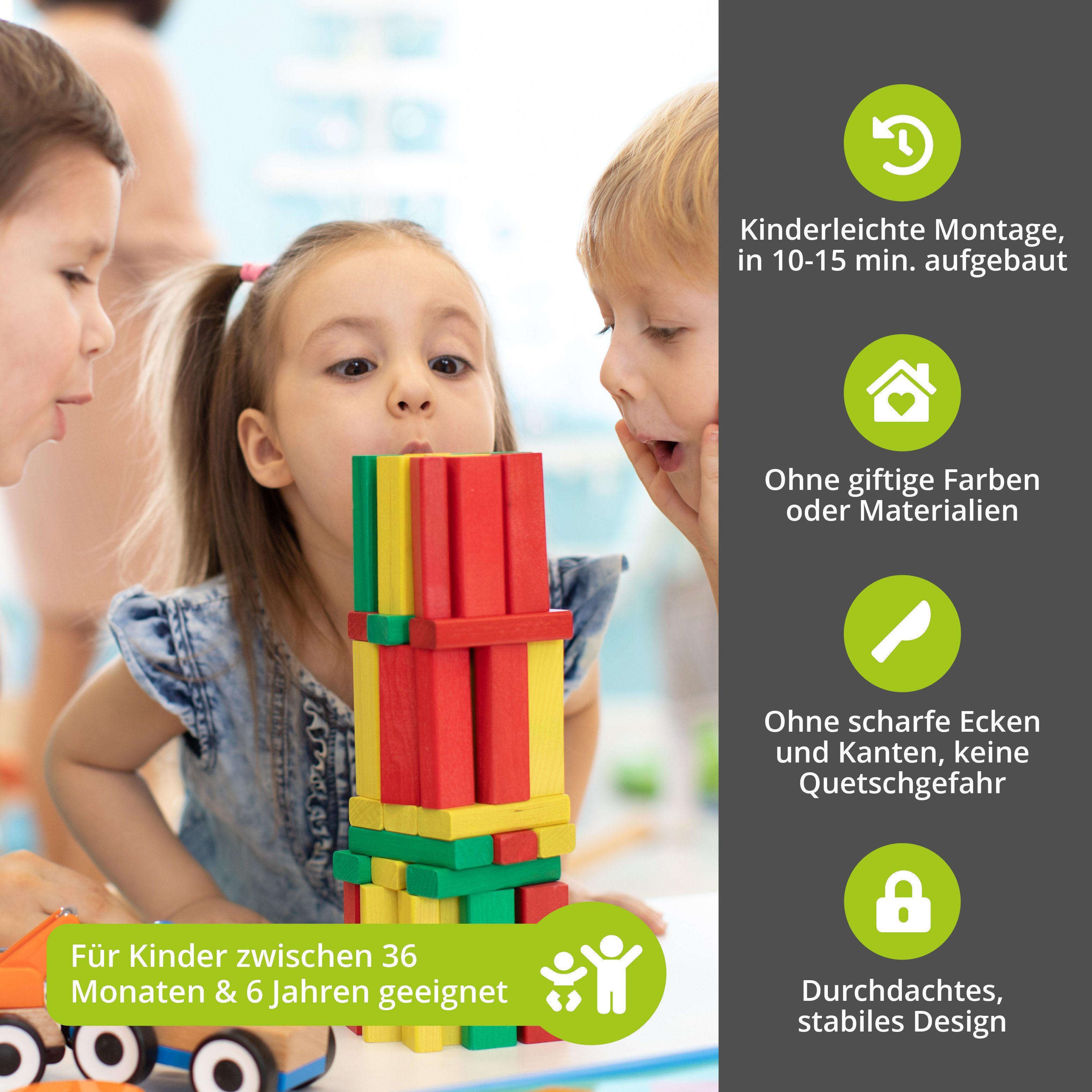 BOMI Kindersitzgruppe Holzsitzgruppe Amy, (3-tlg), Kindertischgruppe aus Holz (Tisch und 2 Stühle, 3-tlg)