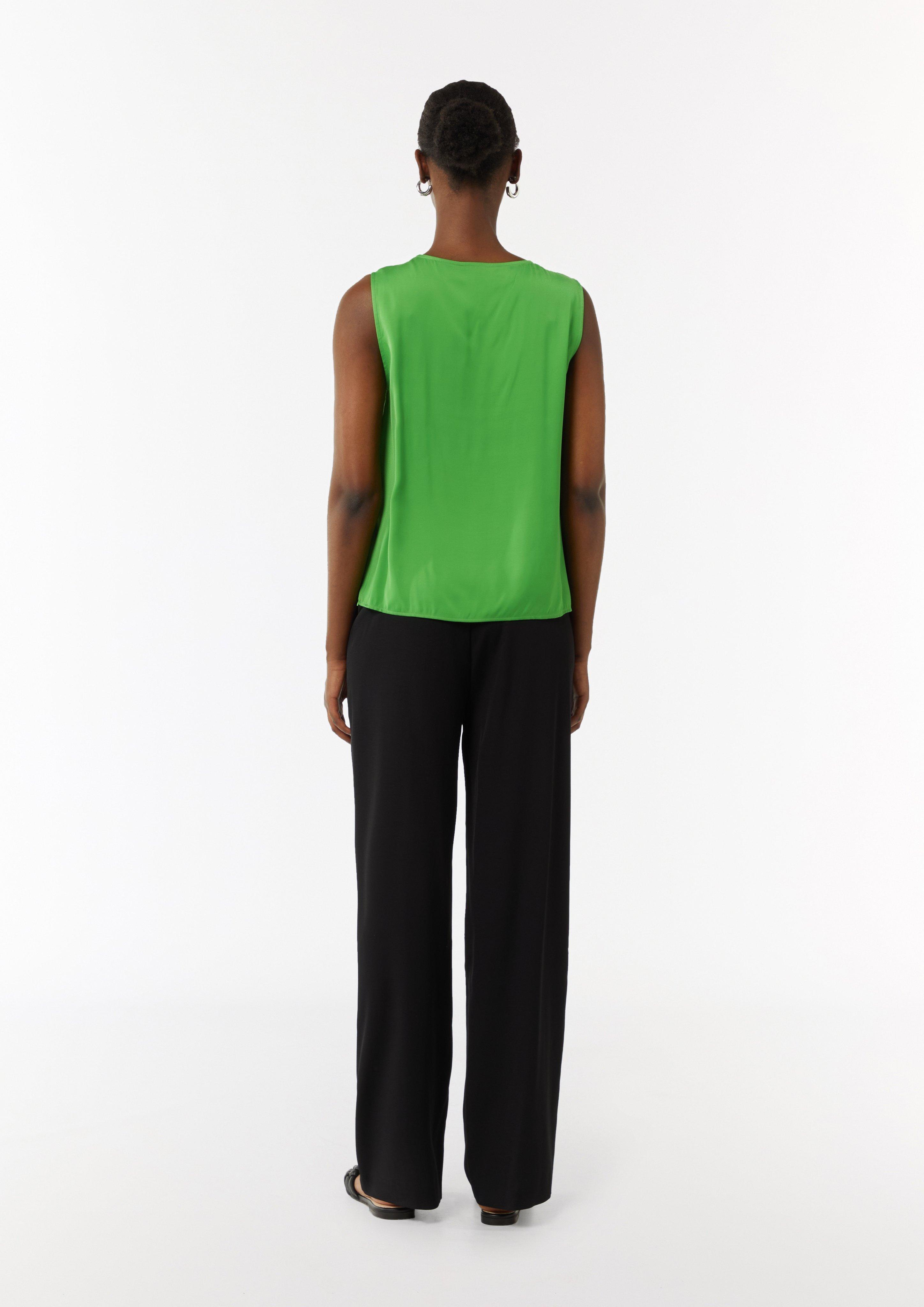Satin-Top mit Chiffon-Ausschnitt - grün