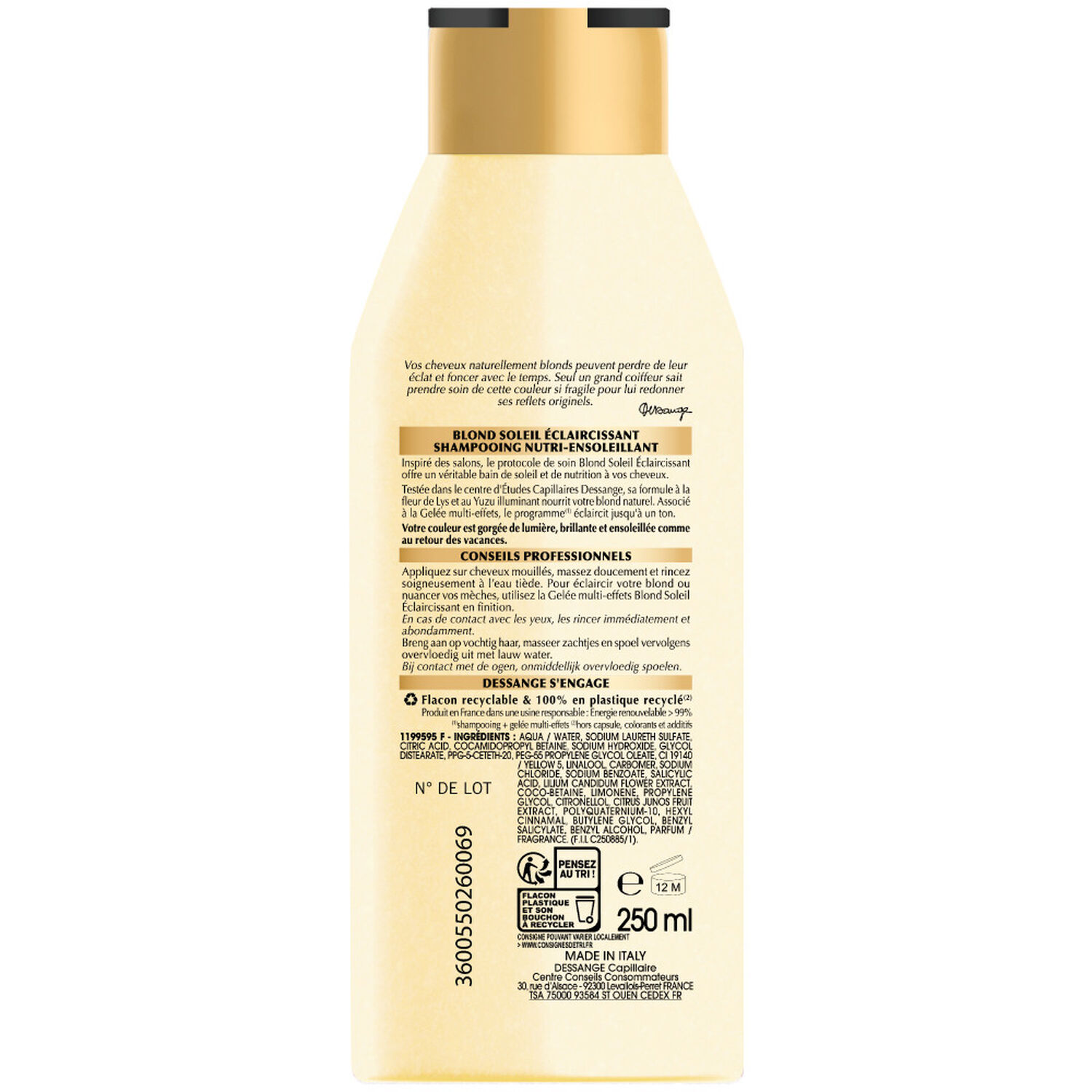 Dessange Blond Soleil Eclaircissant Shampooing Nutri-Ensoleillant Fleur de Lys, Yuzu