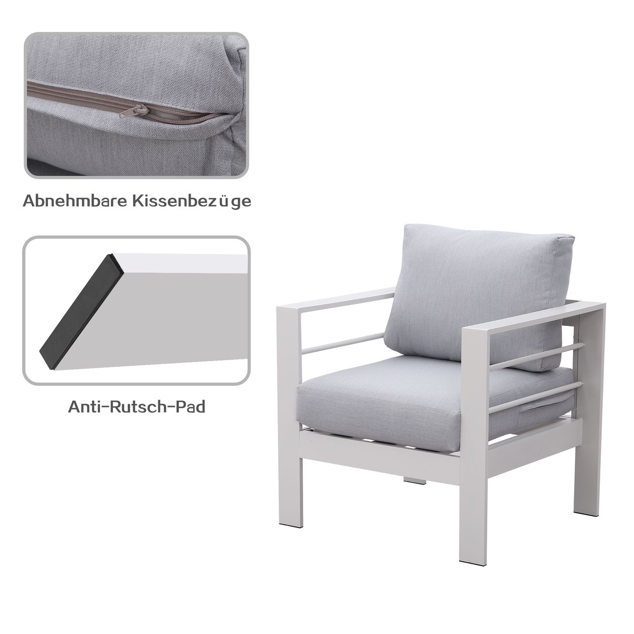 MeXo Gartenlounge-Set (Gletscherbach) Lounge Set modisches Gartenmöbelset für 6-7 Personen, Balkonset Sitzmöbel-Set Rahmen aus Aluminium Indoor Outdoor (Weiß)