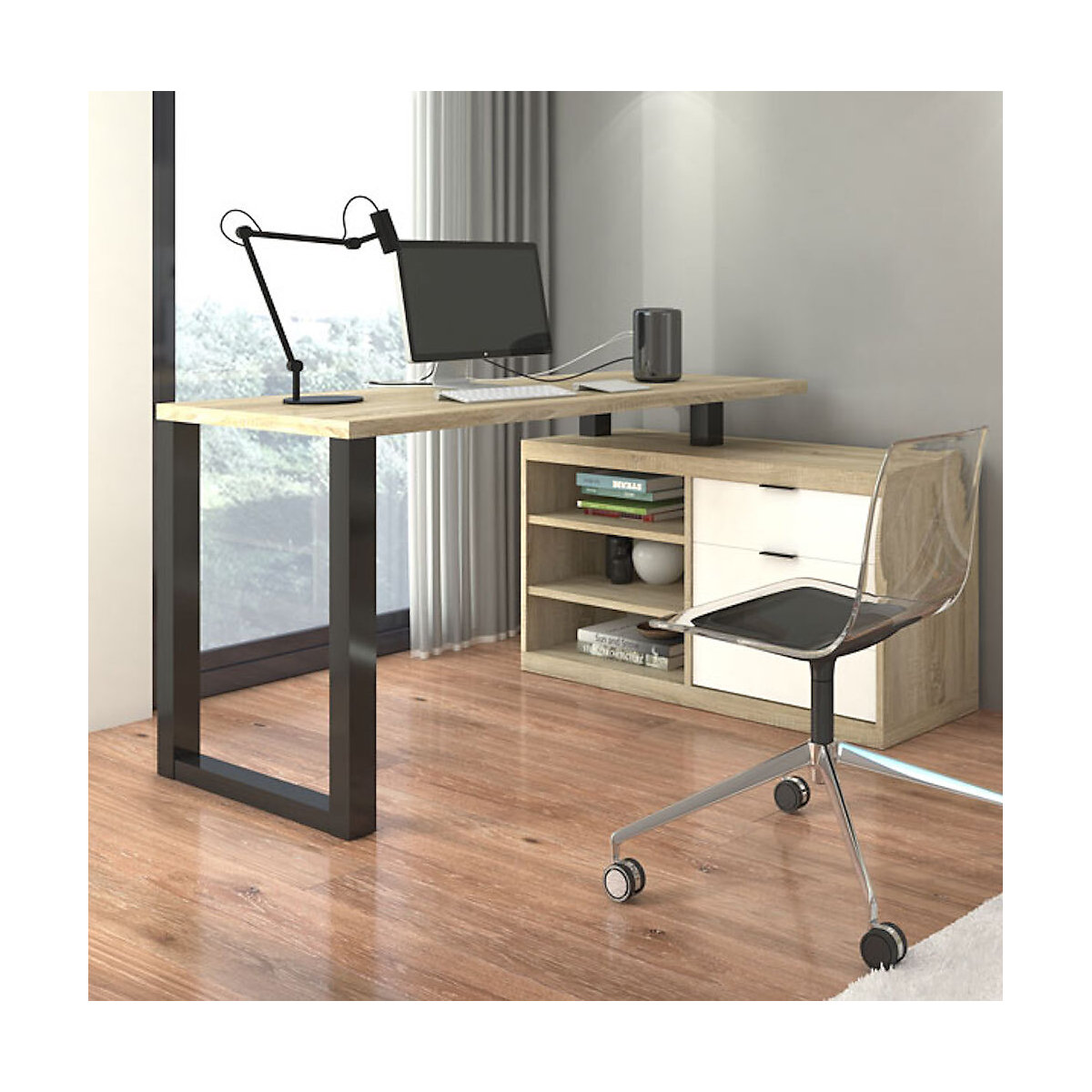 Eckschreibtisch Schreibtisch Maro 135x115x75cm schwarz weiß Artisan Eiche