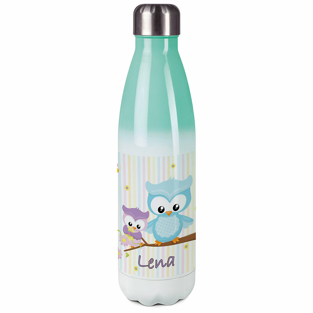 Edelstahl Kinder Thermoflasche / Trinkflasche bunt Eule Frühling Spülmaschinenfest, Auslaufsicher, Bruchfest, Doppelwandig, Für Heißgetränke geeignet, Mit Deckel, Isoliert