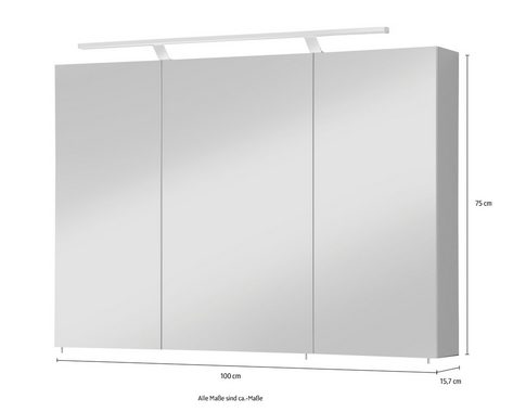 welltime Spiegelschrank Torino Breite 100 cm, 3-türig, LED-Beleuchtung, Schalter-/Steckdosenbox