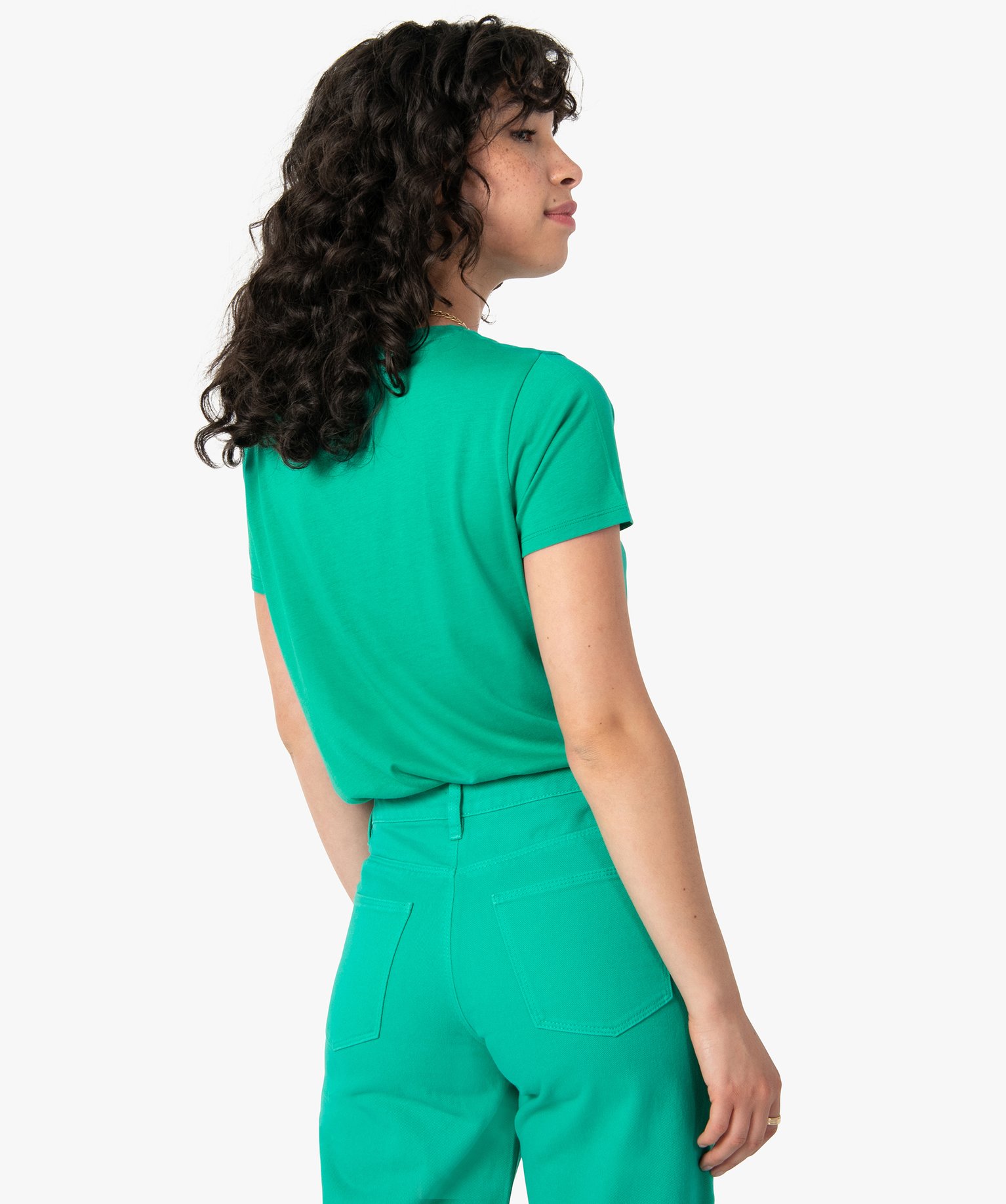 Tee-shirt femme à manches courtes avec inscription vert | GEMO