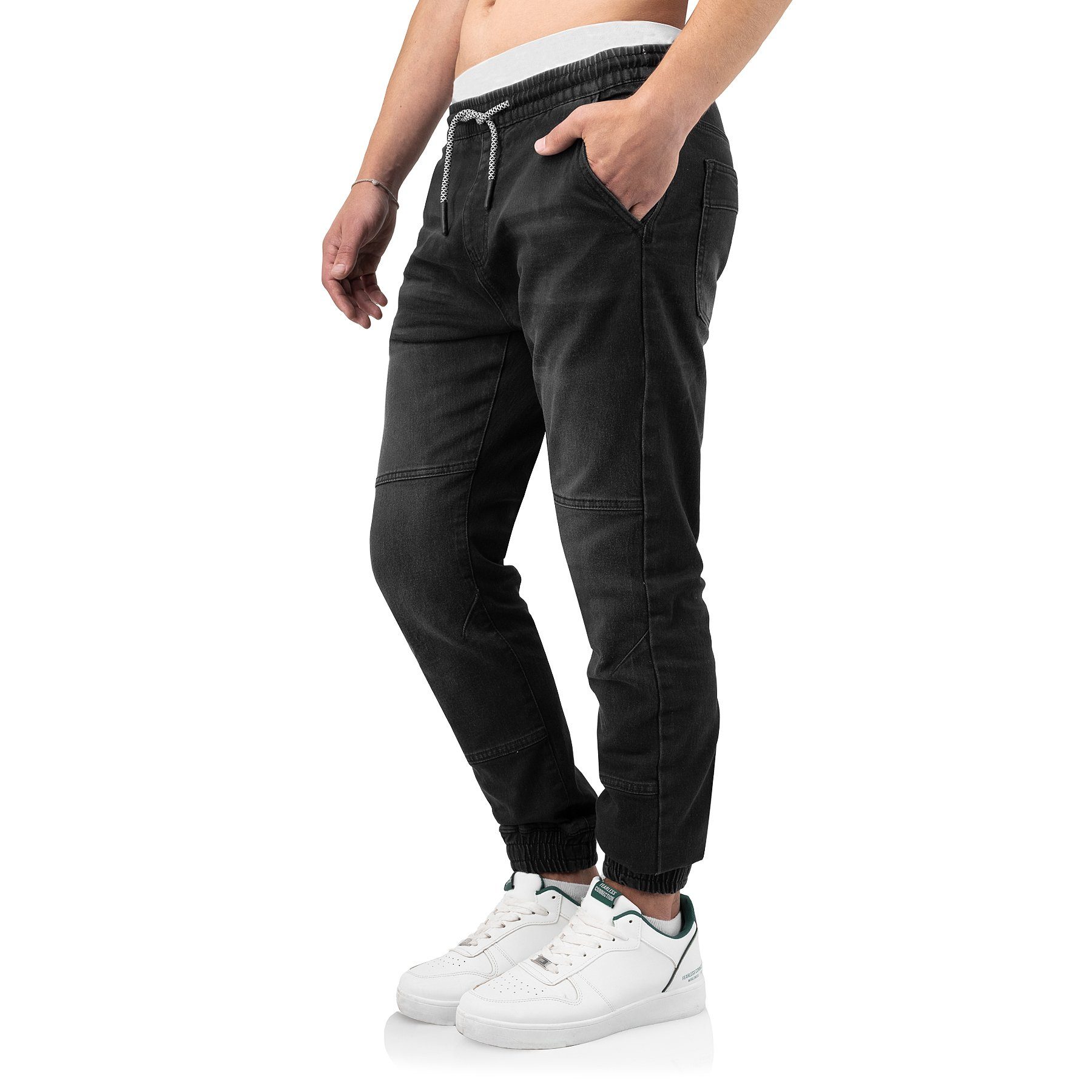Indicode Schlupfhose Oltjon bequeme lässige Freizeithose in Jeansoptik mit elastischem Bund