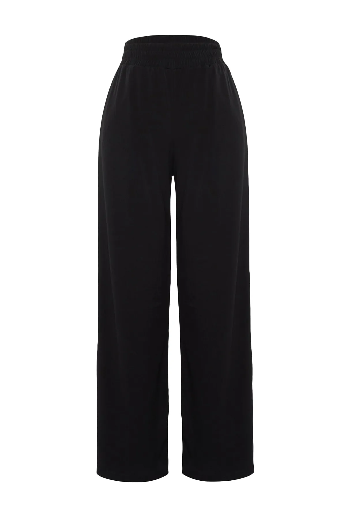 Trendyol Collection  Schwarze, weit geschnittene, locker geschnittene, dehnbare Strickhose mit hoher Taille TWOSS23PL00129