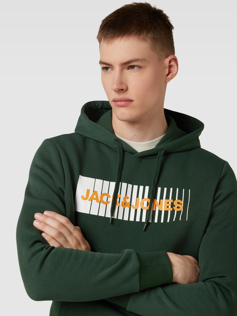 Hoodie mit Label-Print Modell 'ECORP' in olivgrün