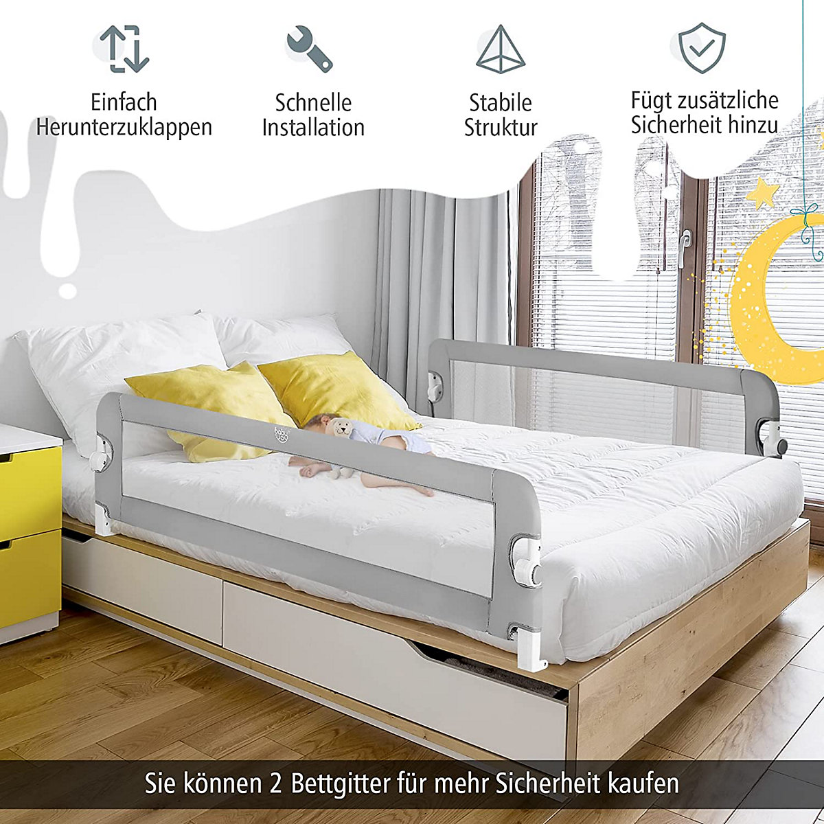 Bettschutzgitter klappbar 150 cm mit Verbindungsriemen