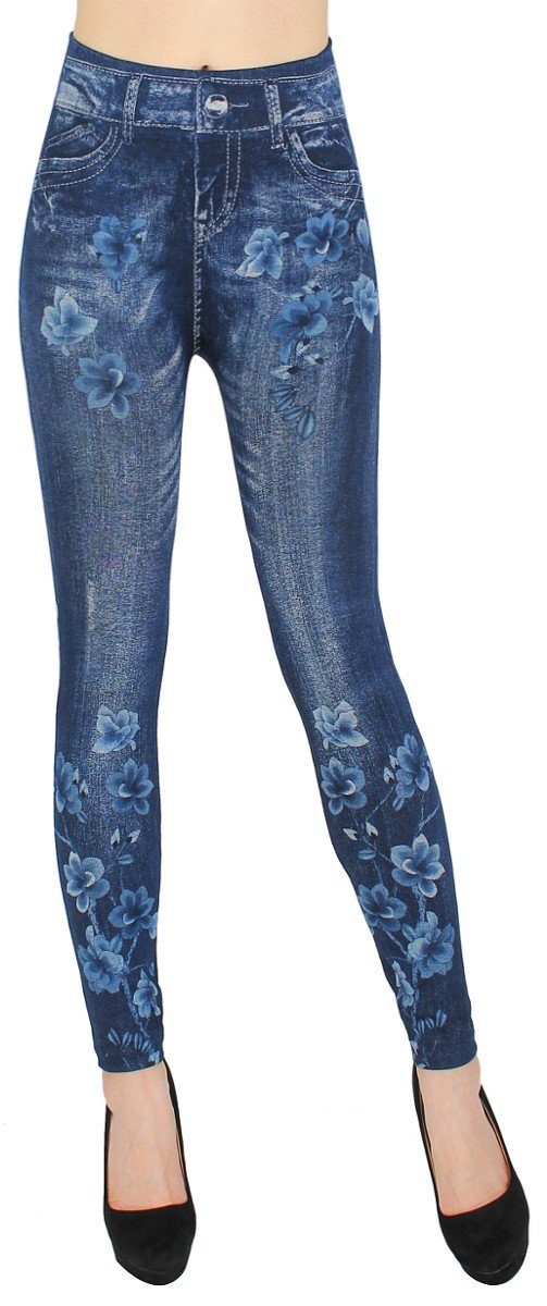 dy_mode Thermoleggings Thermo Leggings Damen Jeggings Gefüttert Jeans-Optik Thermohose elastischem Bund