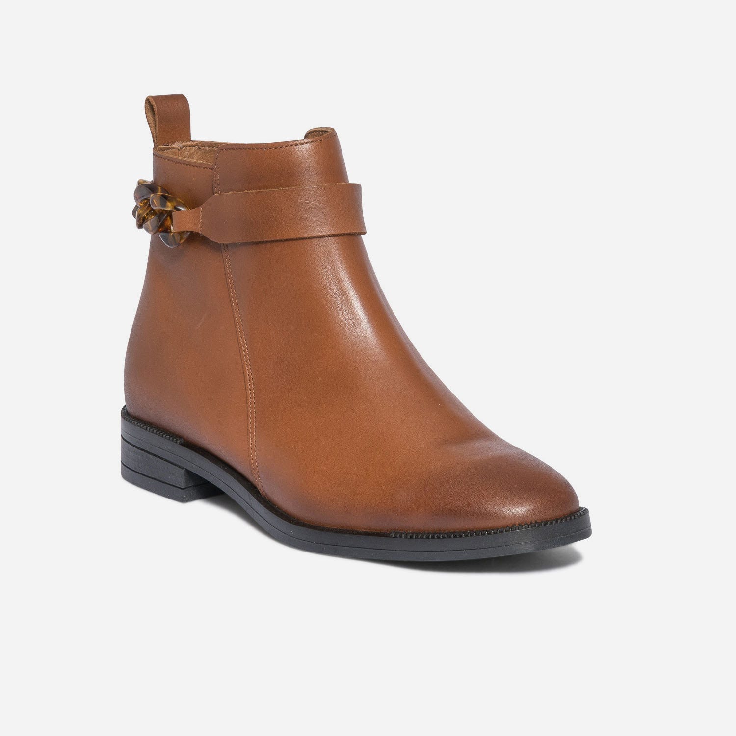 Boots camel éco-conçu en cuir avec maxi-chaîne