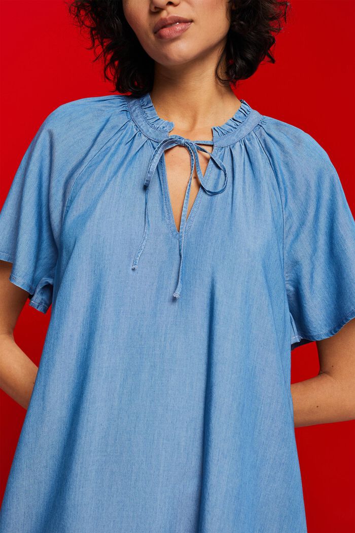 Chambray-Kleid mit Rüschenbesatz am Nackenbindeband, TENCEL™