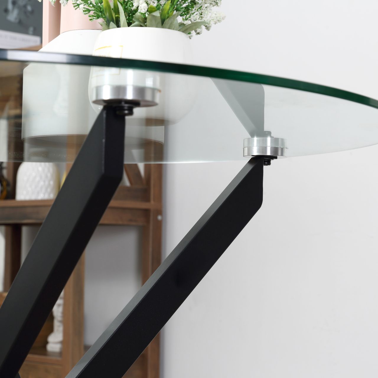 HOMCOM Beistelltisch mit Sicherheitsglas runder Couchtisch Kaffeetisch Glastisch für Wohnzimmer Schlafzimmer Metall Schwarz 80 x 80 x 75 cm
