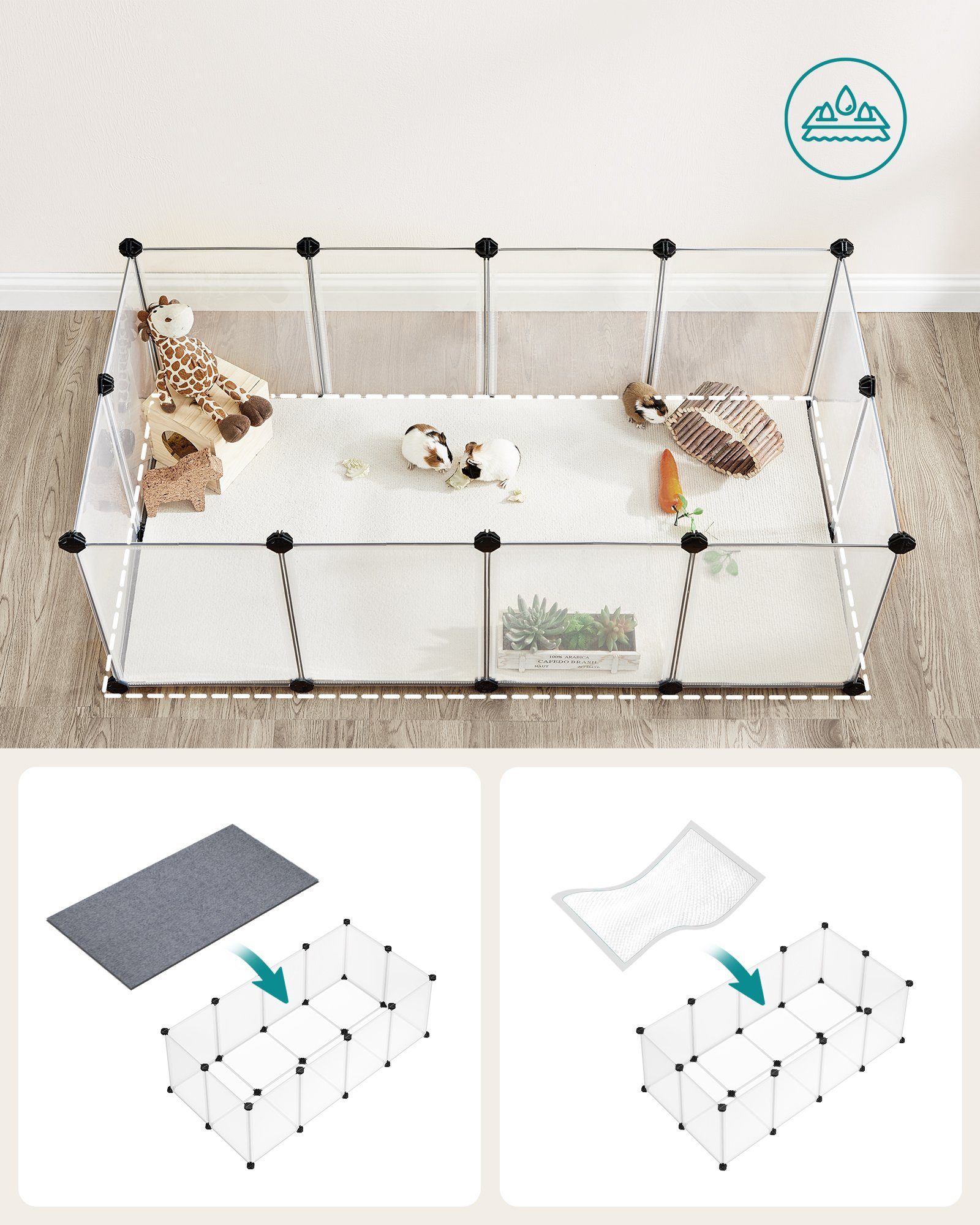 SONGMICS Kleintierkäfig, L-XXL, Freigehege, mit Bodenplatten, 20 Platten, DIY
