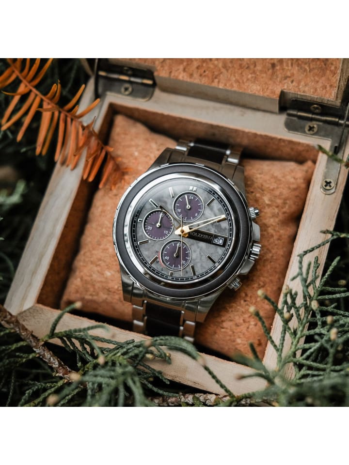 Holzkern Herrenuhr Solar-Chronograph Kairo Ahorn Schwarz/Marmor günstig kaufen onesize