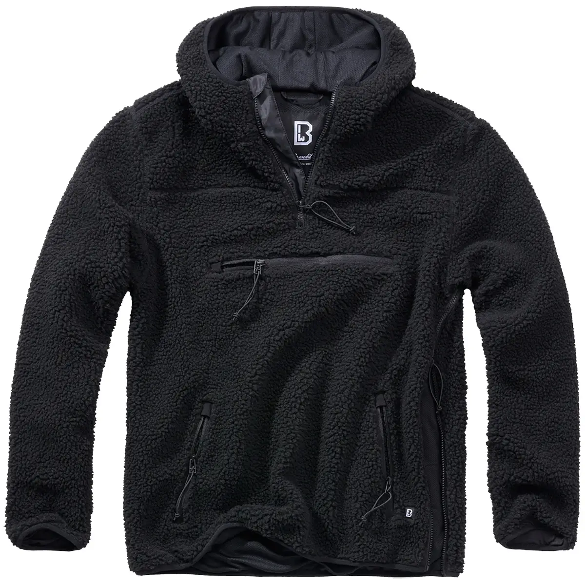 Teddyfleece Pullover mit Kapuze schwarz