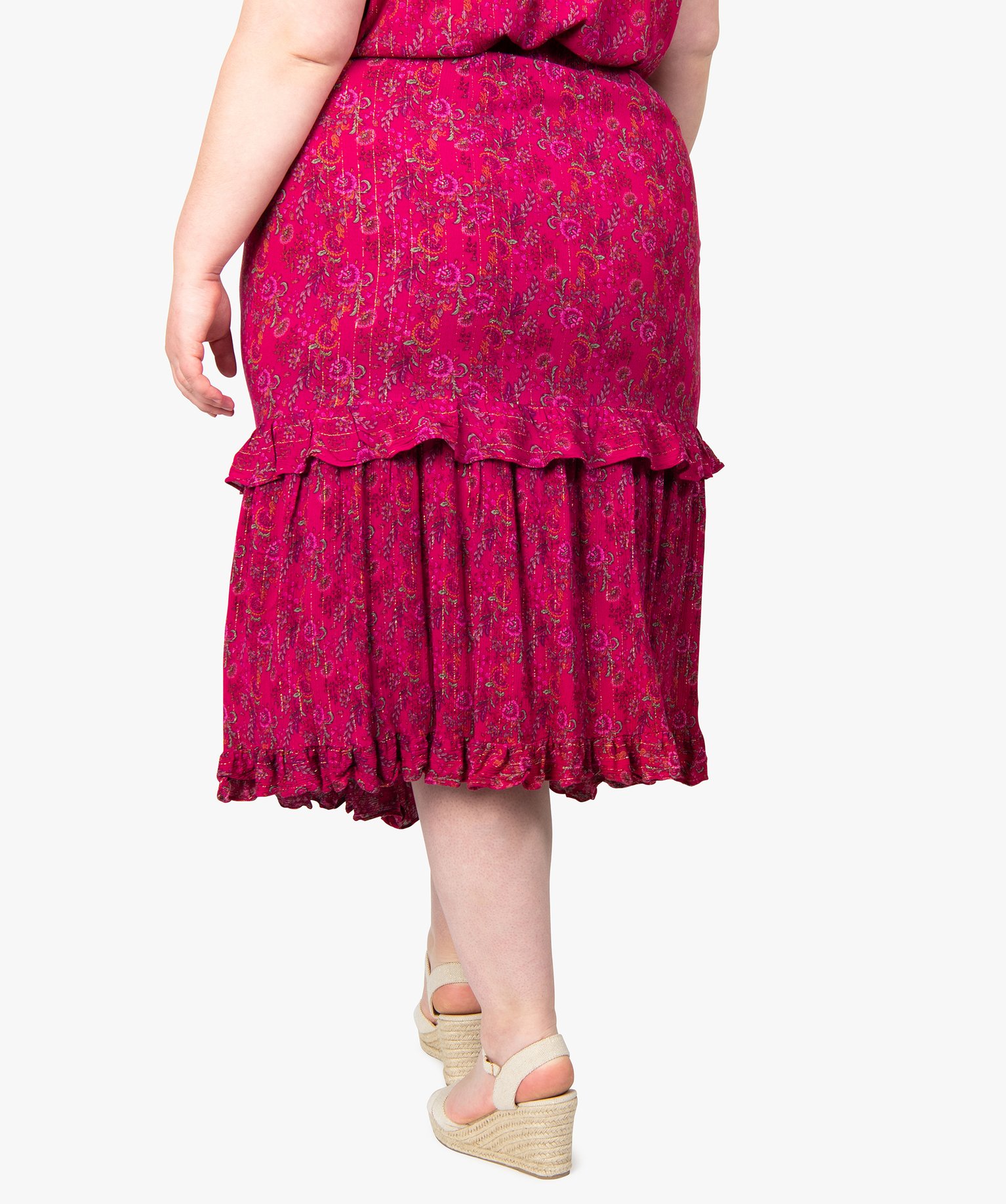 Jupe femme grande taille à motifs fleuris et rayures paille... rose | GEMO