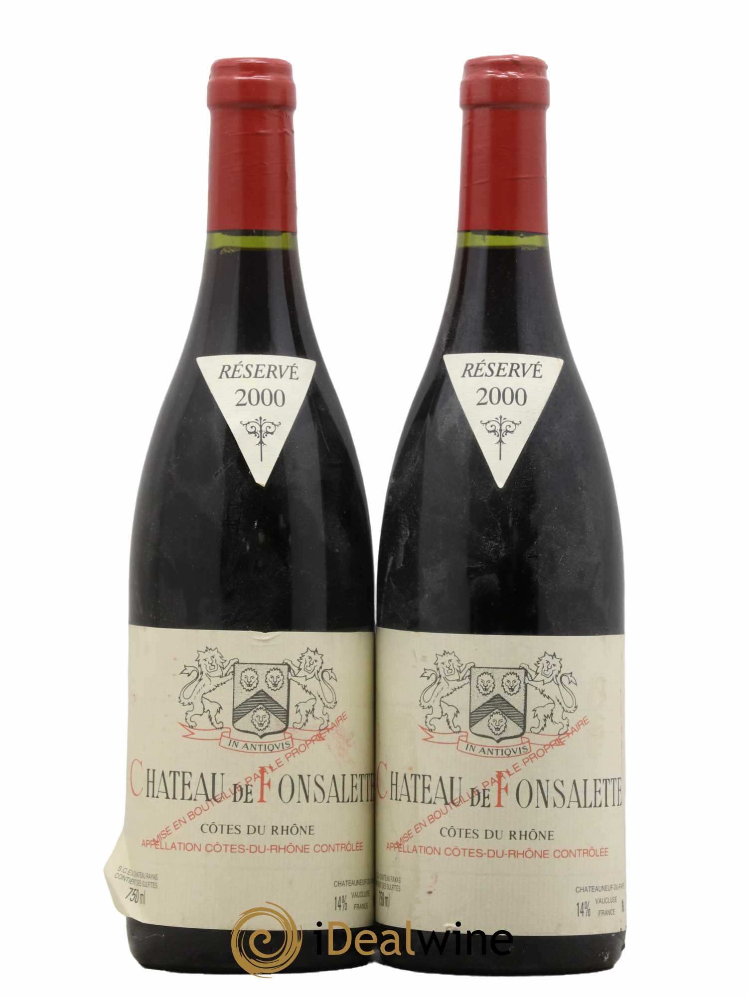 Côtes du Rhône Château de Fonsalette Emmanuel Reynaud  2000 - Lot de 2 Bouteilles
