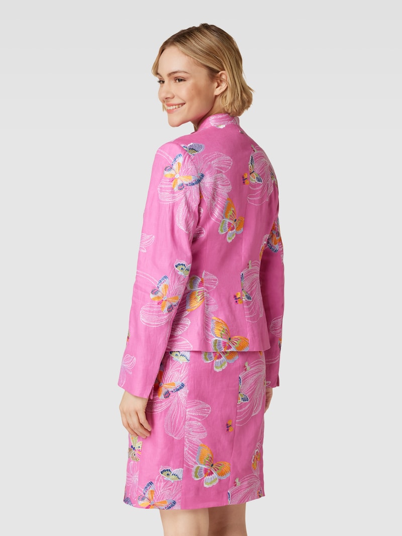 Blazer aus reinem Leinen mit Maokragen in pink