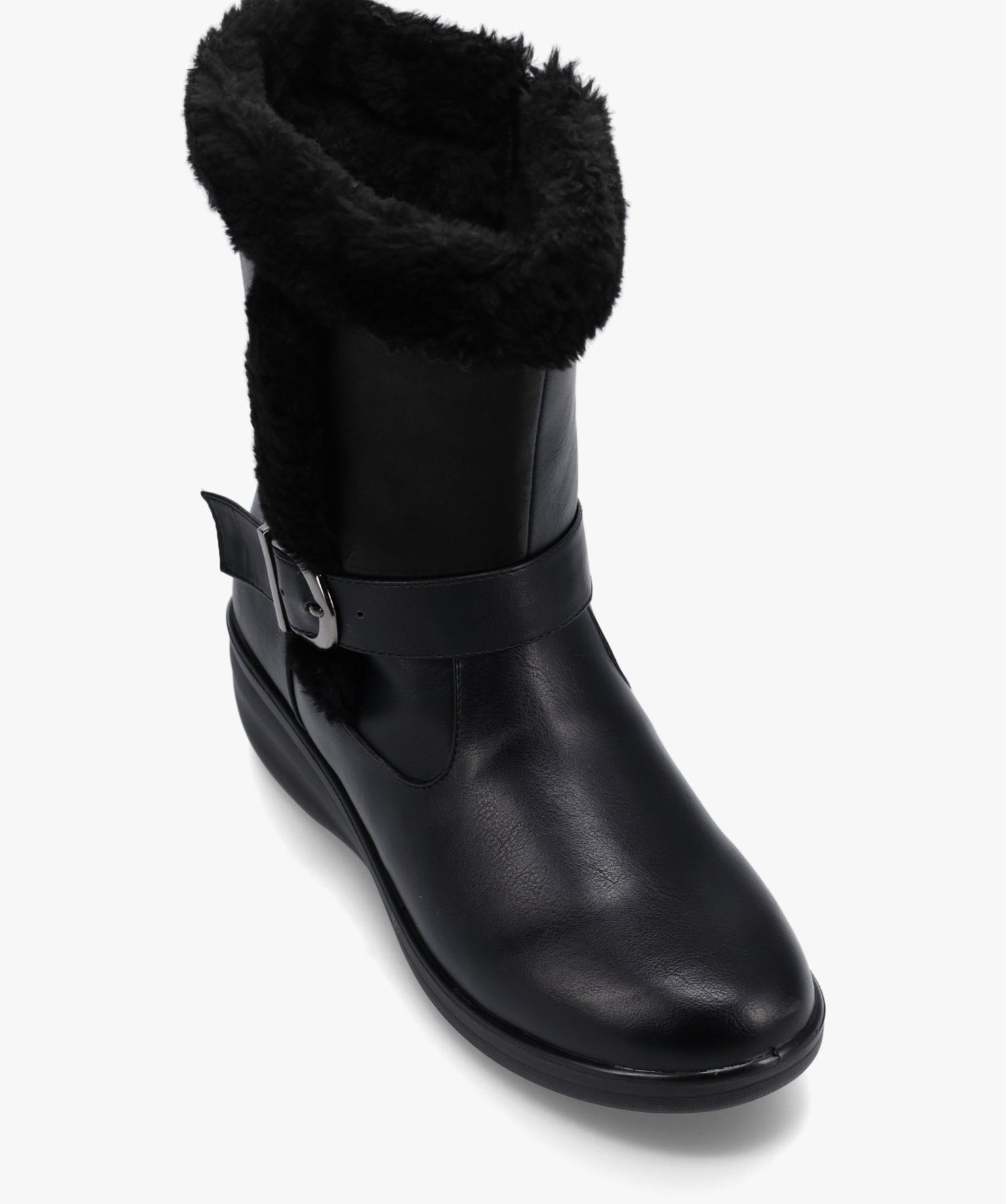 Boots fourrées femme confort unies à talon compensé noir | GEMO