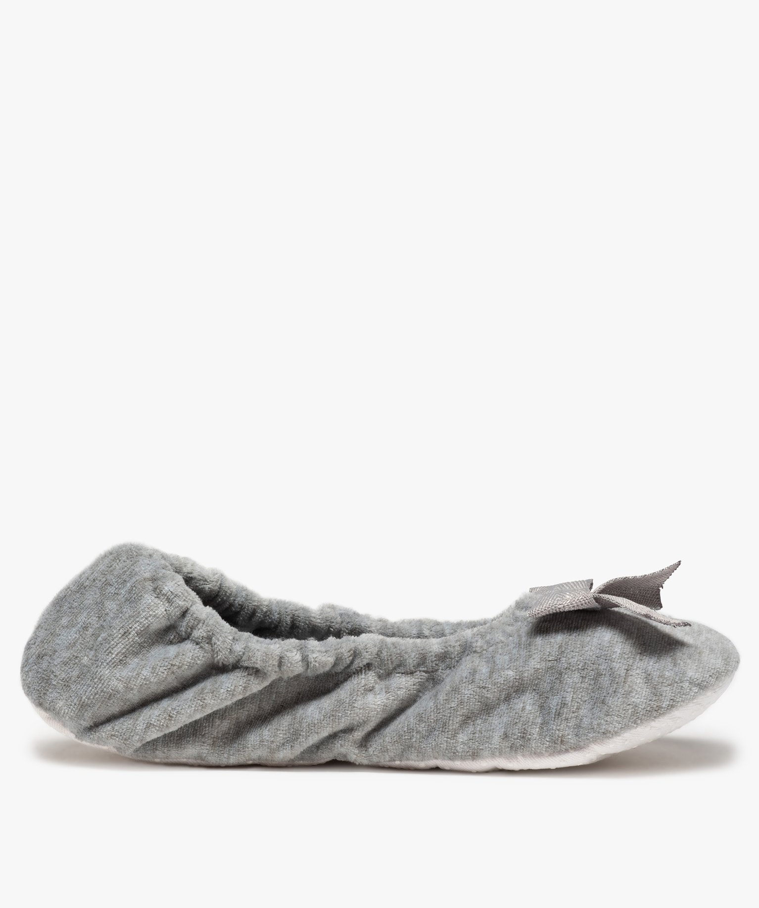 Chaussons femme ballerines élastiquées en velours gris | GEMO