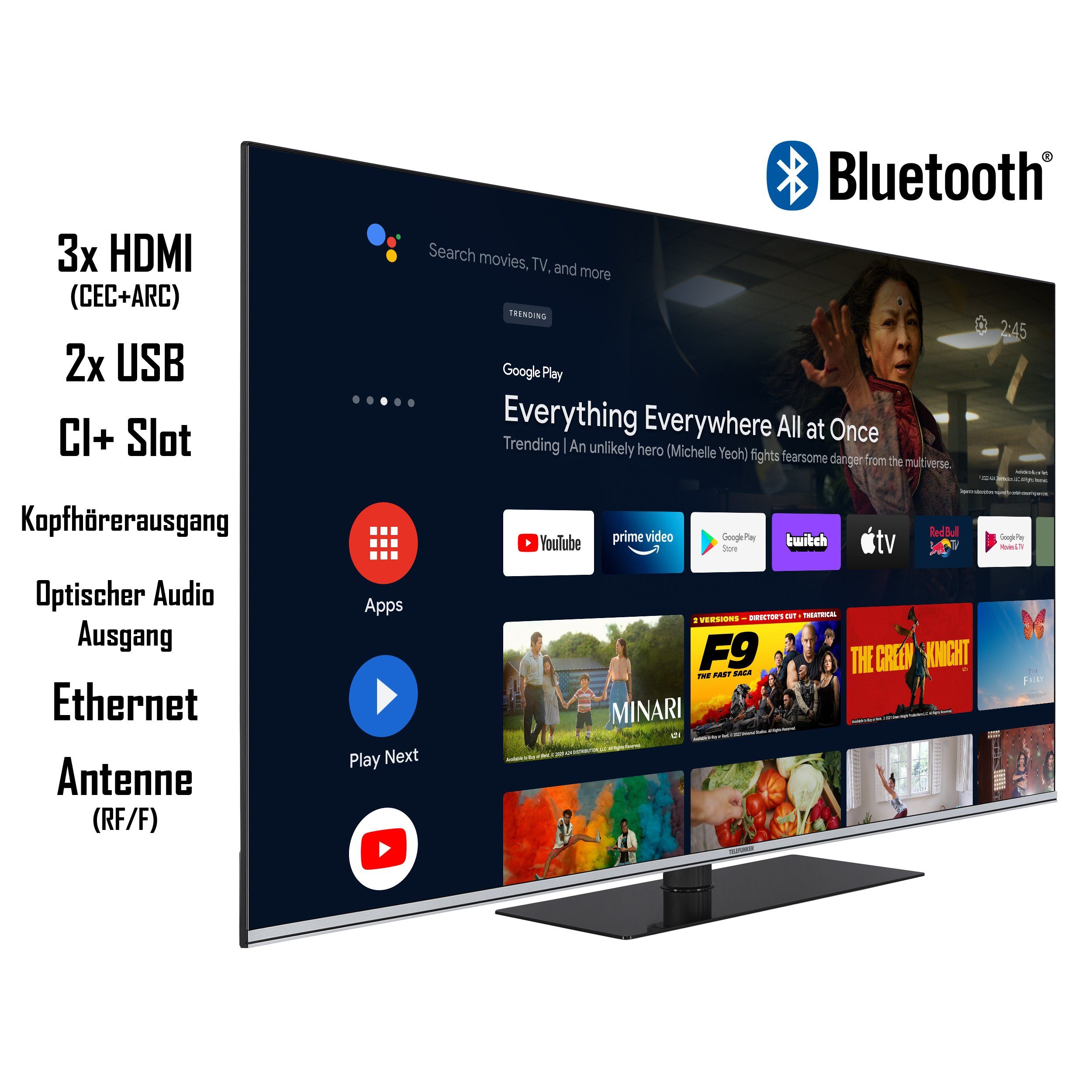 Telefunken QU65AN900M QLED-Fernseher (164 cm/65 Zoll, 4K Ultra HD, Android TV, Smart TV, HDR Dolby Vision, Triple-Tuner, Bluetooth, Dolby Atmos)