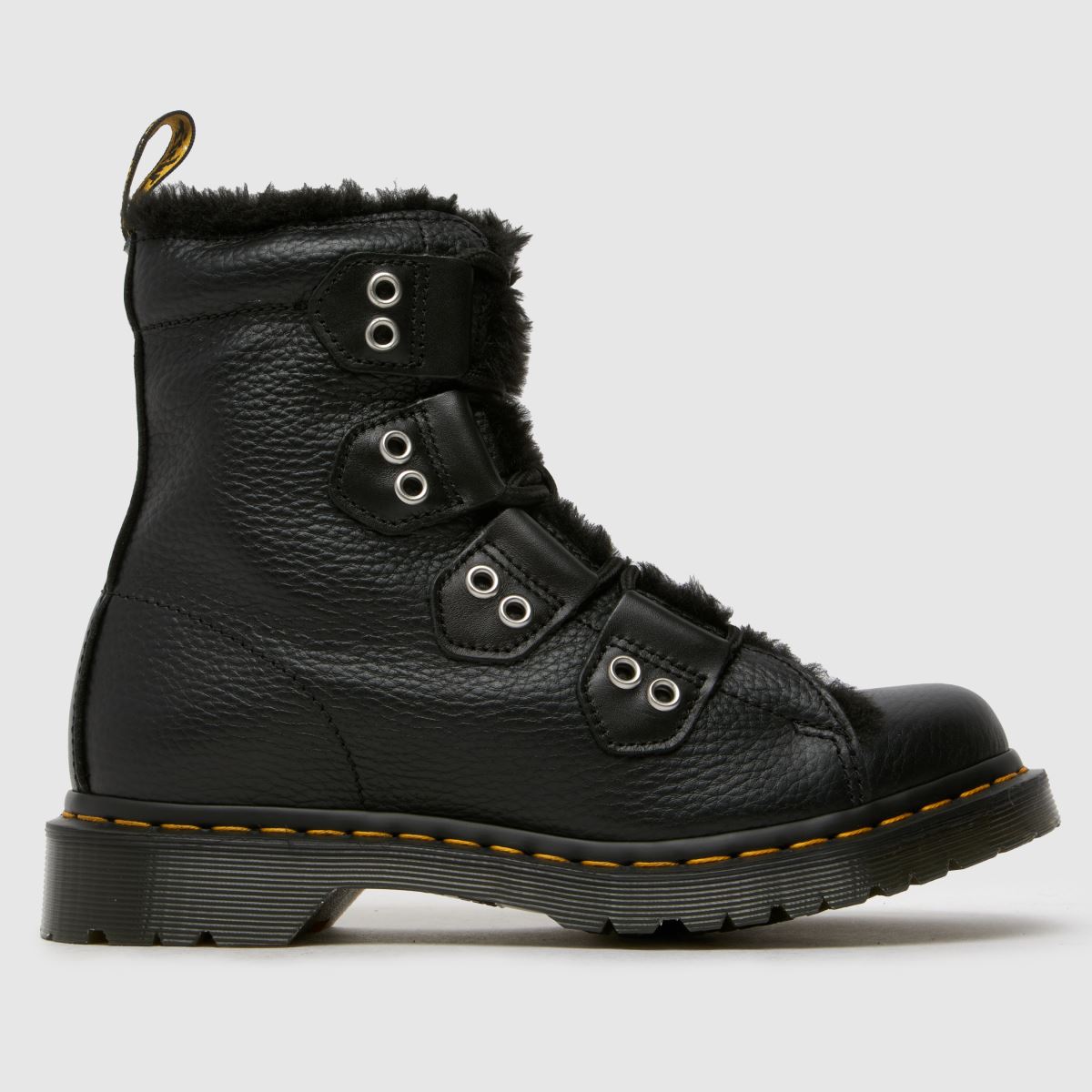 Dr Martens 1460 – Svarta pälsstövlar med snörning till tån