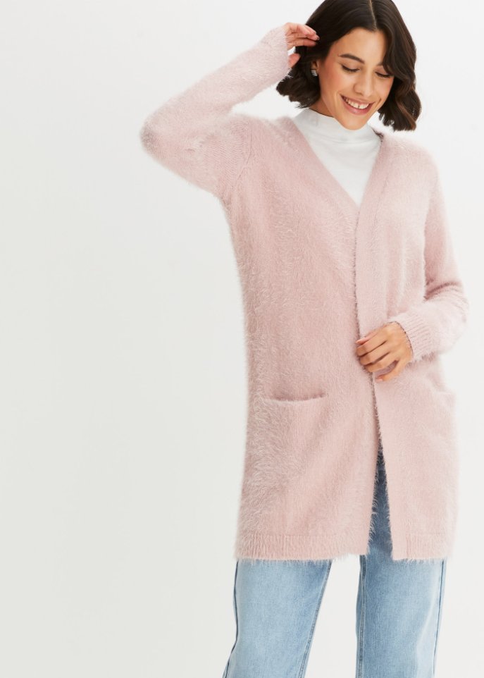 Longstrickjacke in Flauschoptik