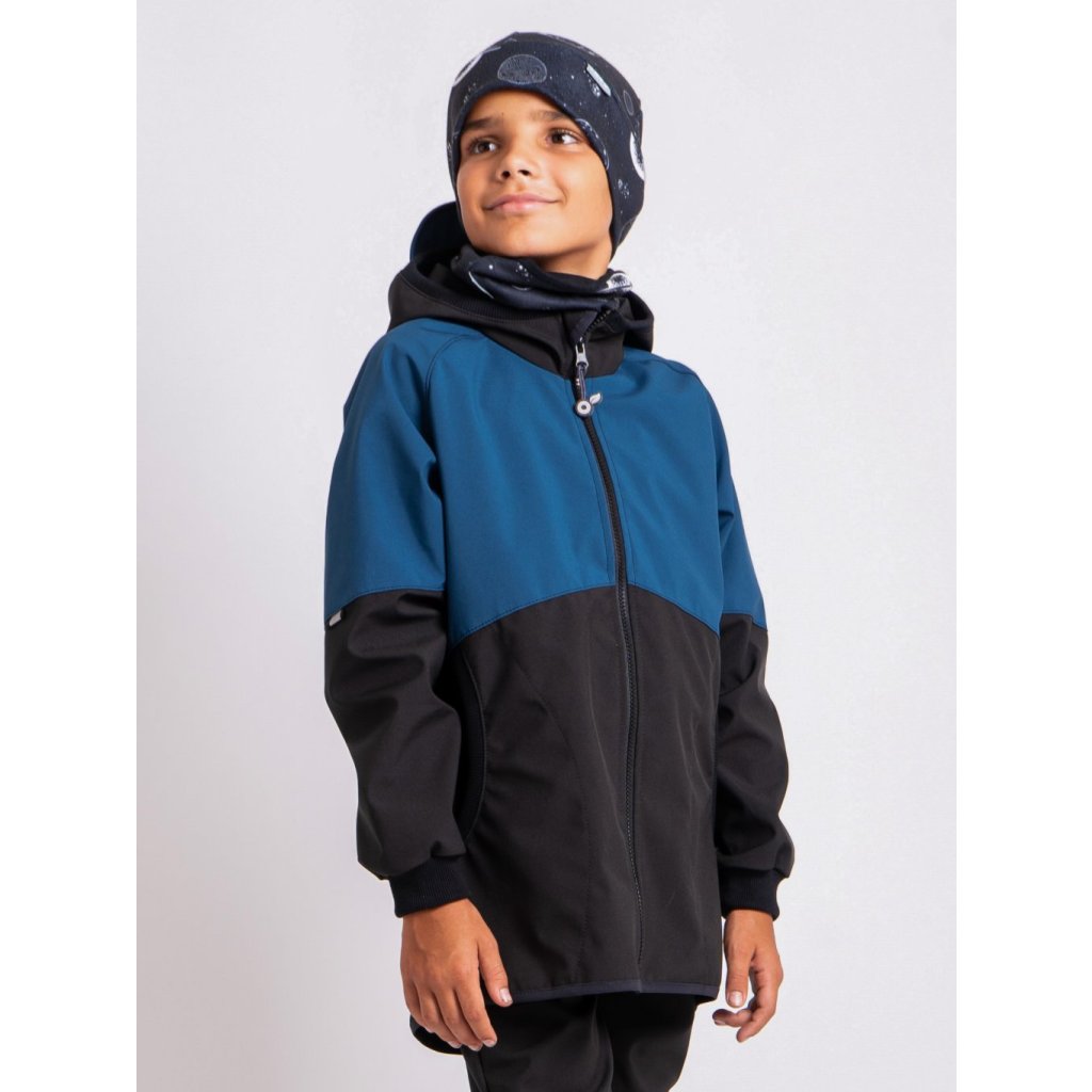 Unuo Kinder-Softshelljacke mit Fleece Schwarz, Kobalt