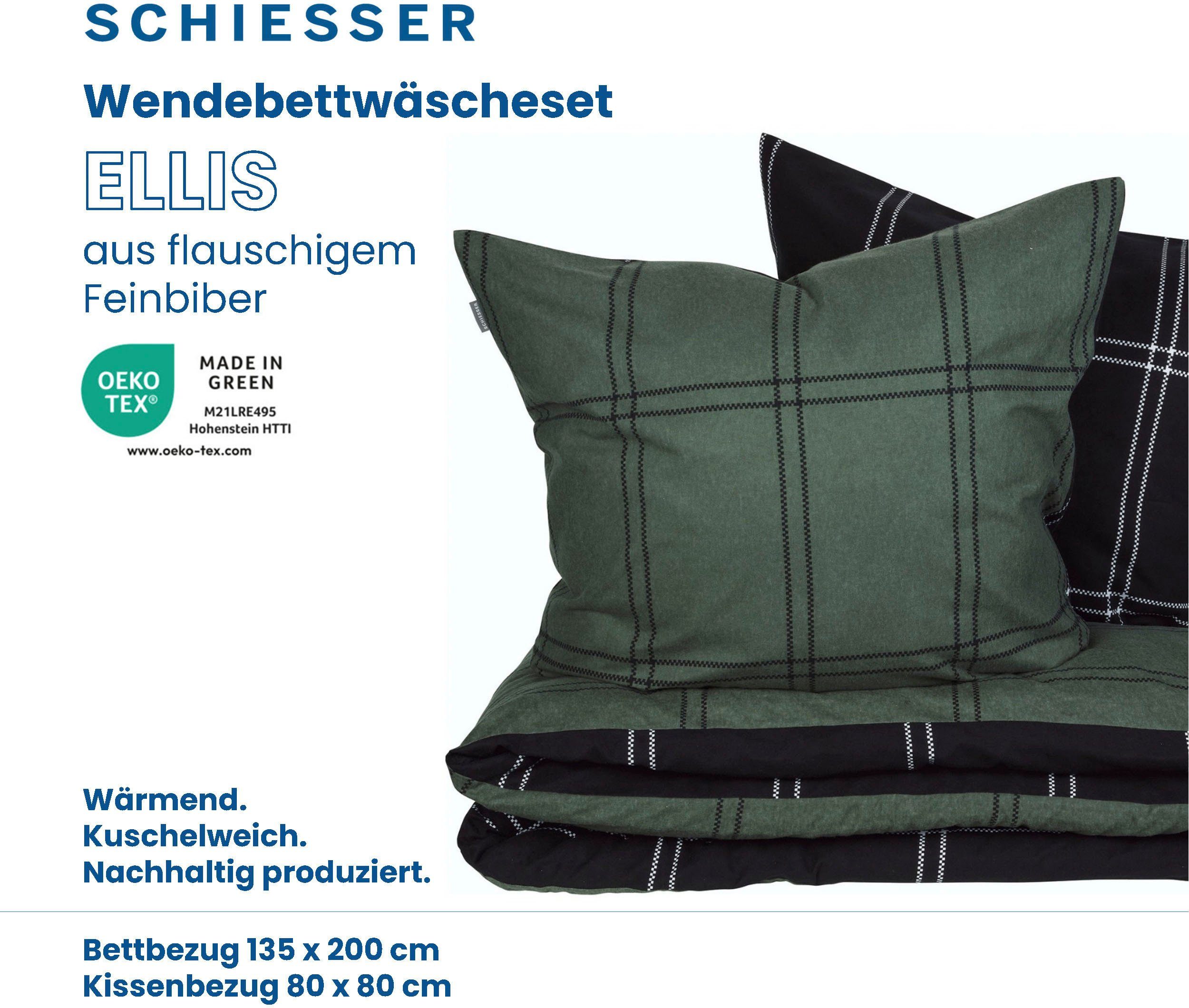 Wendebettwäsche Ellis, Schiesser, Feinbiber, 2 teilig, Karo Musterung