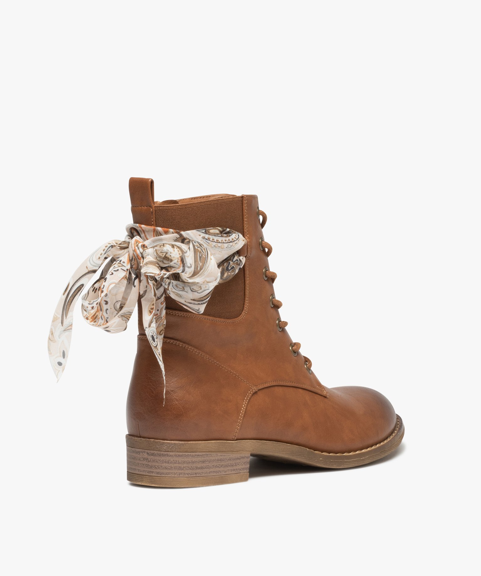 Bottines lacées à foulard noué femme camel | GEMO