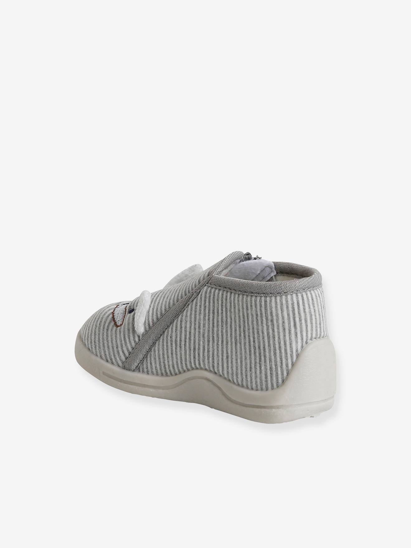 Chaussons zippés bébé en toile rayé gris
