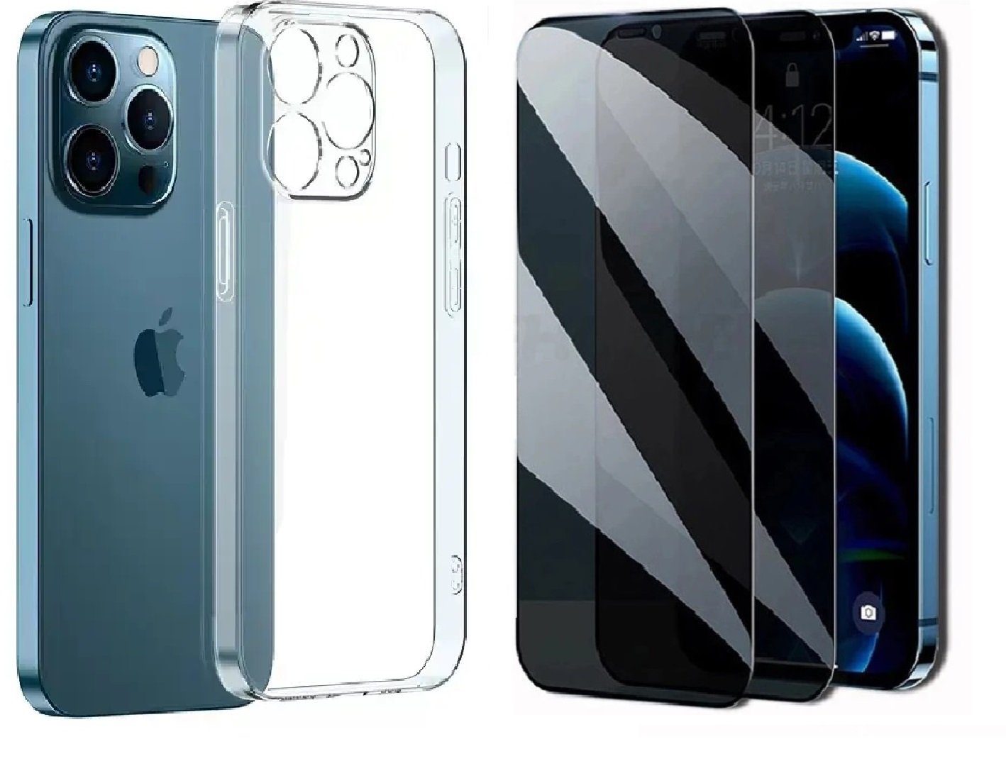 OLi Sichtschutzfolie Transparente Silikon Hülle mit Sichtschutzglas für IPhone 14 Pro Max, (Spar Set Packung, 2-St., Panzer Schutz mit Hülle Case), Privacy mit Kamera Schutz 6,7 Zoll, Stoßfeste TPU & Displayschutz 9H