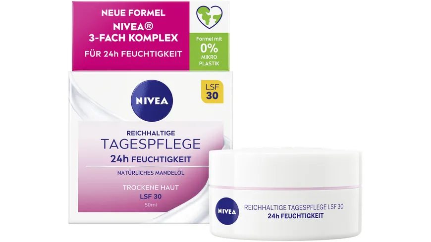NIVEA Reichhaltige Tagespflege 24h Feuchtigkeit Trockene Haut LSF 30 50 ml