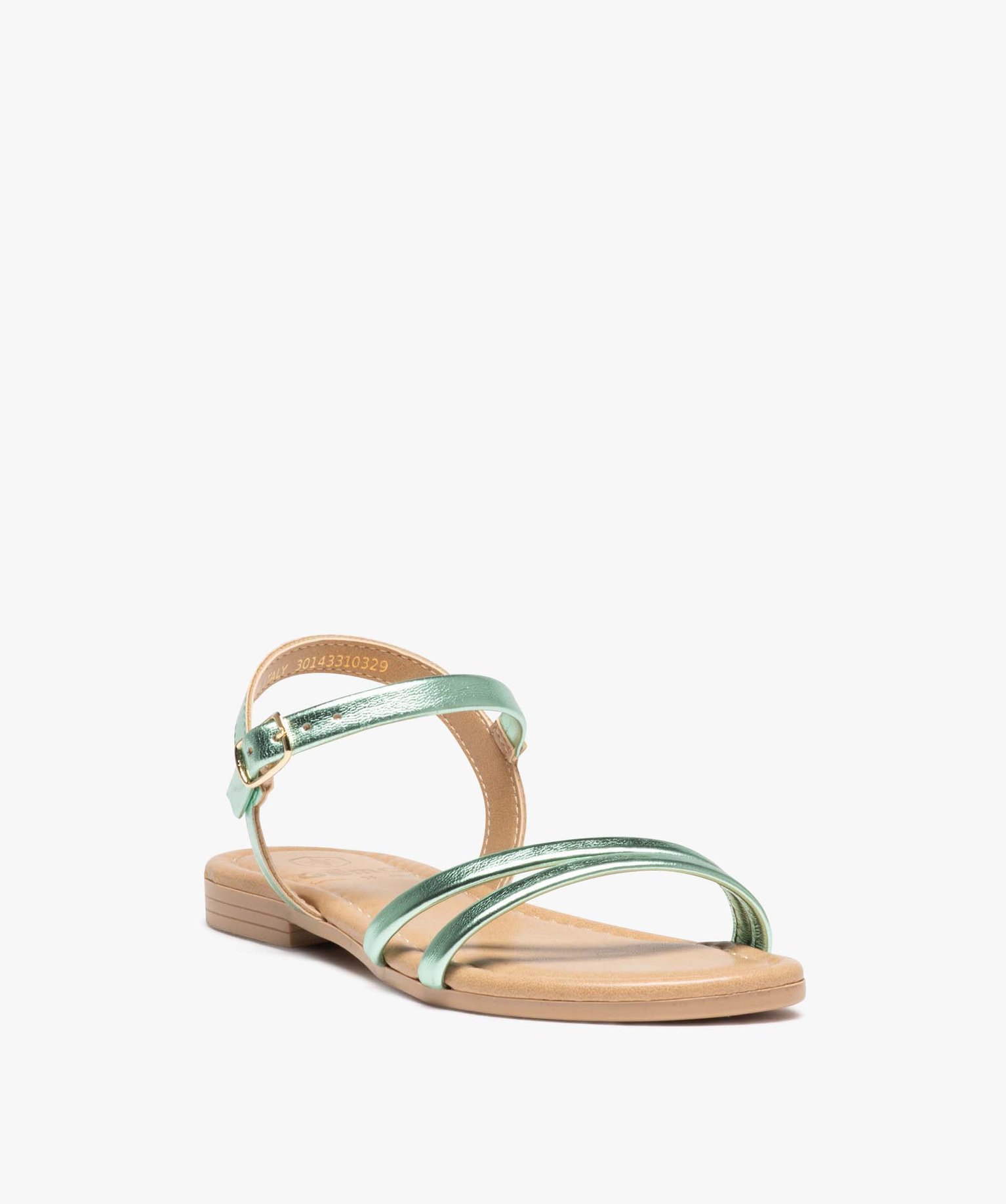 Sandales fille unies à fines brides métallisées vert | GEMO