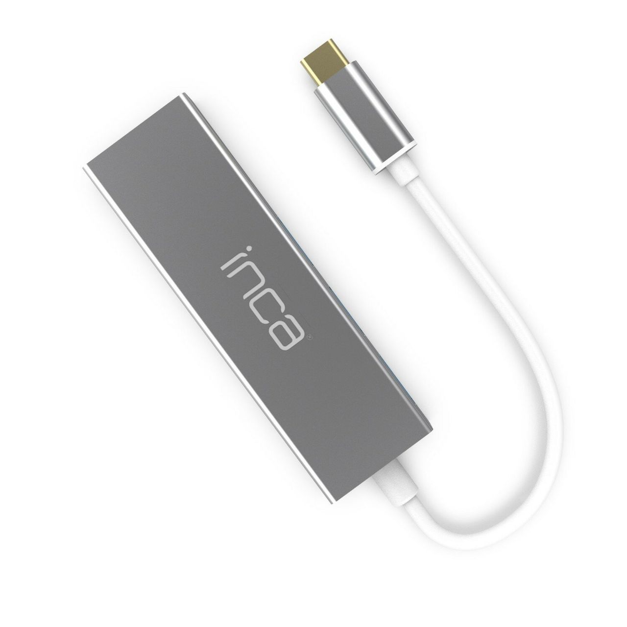 Inca USB-C HUB Type-C-Hub X4: USB 3.0, Ethernet RJ45 Multiplexer mit Strom- und Spannungsschutz Silber