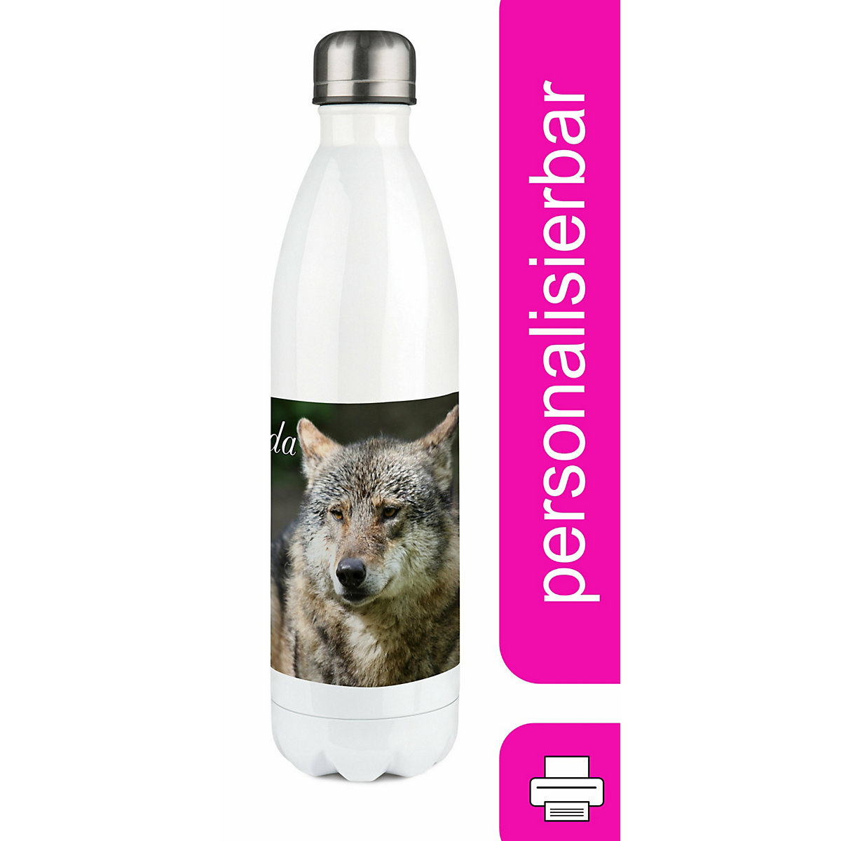 Edelstahl Kinder Thermoflasche / Trinkflasche bunt Wolf Spülmaschinenfest, Auslaufsicher, Bruchfest, Doppelwandig, Für Heißgetränke geeignet, Mit Deckel, Isoliert
