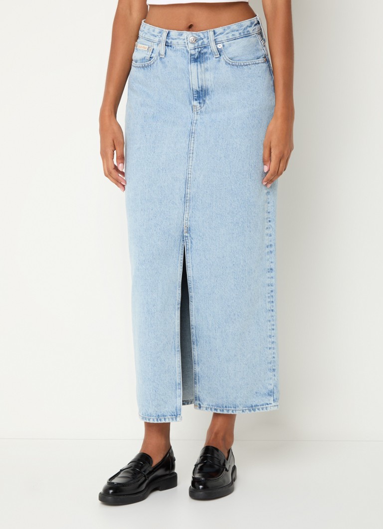 Gonna midi in denim Calvin Klein con tasche laterali e spacco