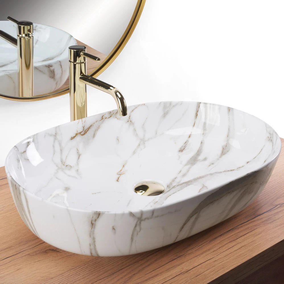 Badezimmer Rea Aufsatzwaschbecken Waschbecken Marmor Cleo Marmor Natursteinoptik