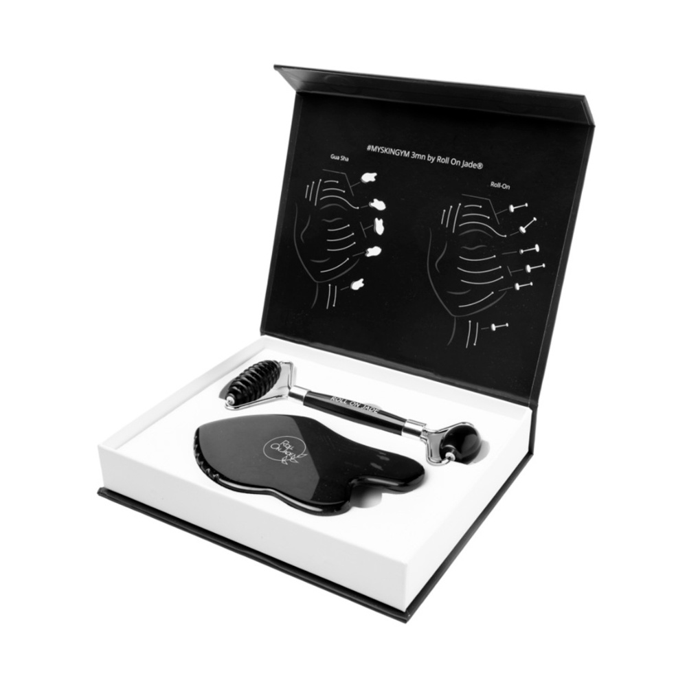 roll on jade Black box obsidienne noire Gua sha + Roll on