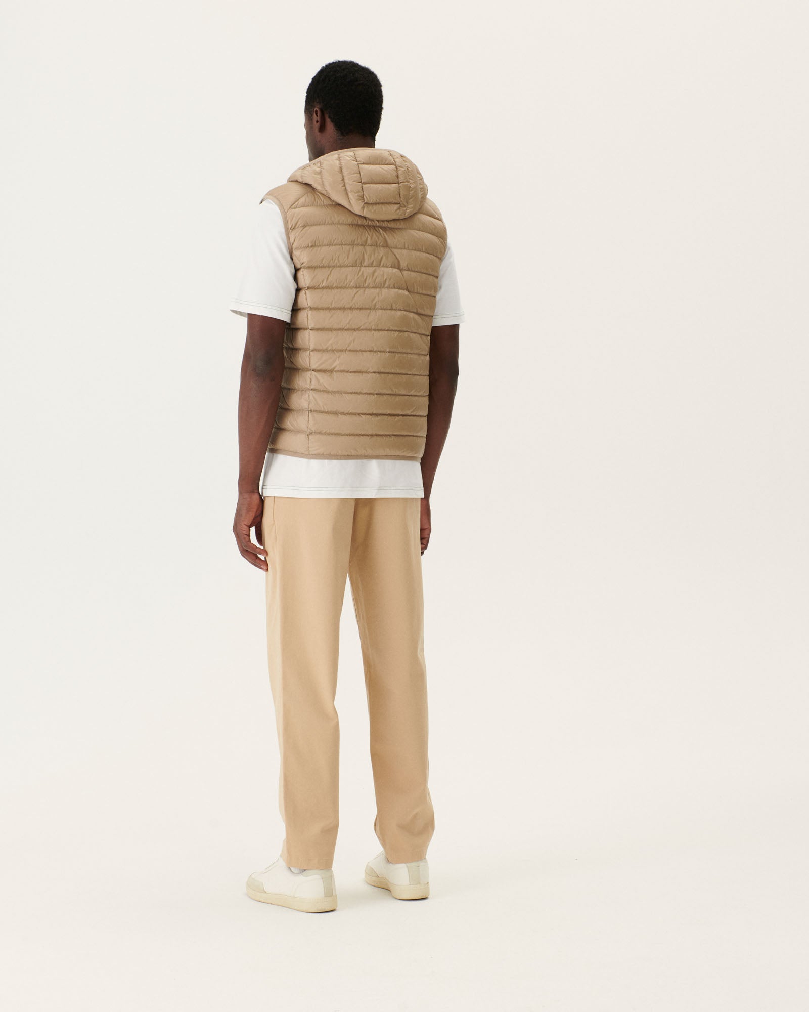 Doudoune sans manches à capuche Beige Pat