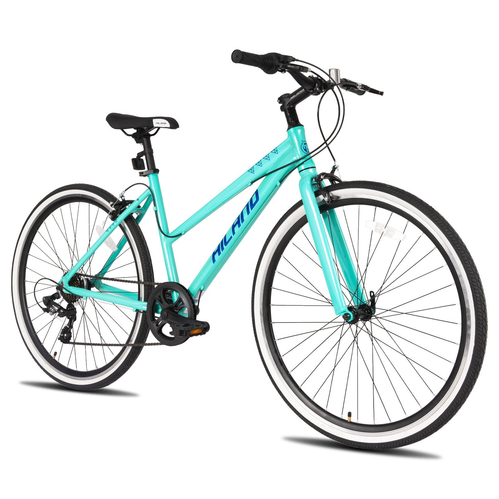 HILAND Cityrad 28 Zoll Trekkingrad mit Aluminiumrahmen,700C Hybrid Fahrrad, 7 Gang Shimano TY300D Schaltwerk, Kettenschaltung, (set, mit werkzeung), für Damen und Herren 160 - 183 cm Citybike