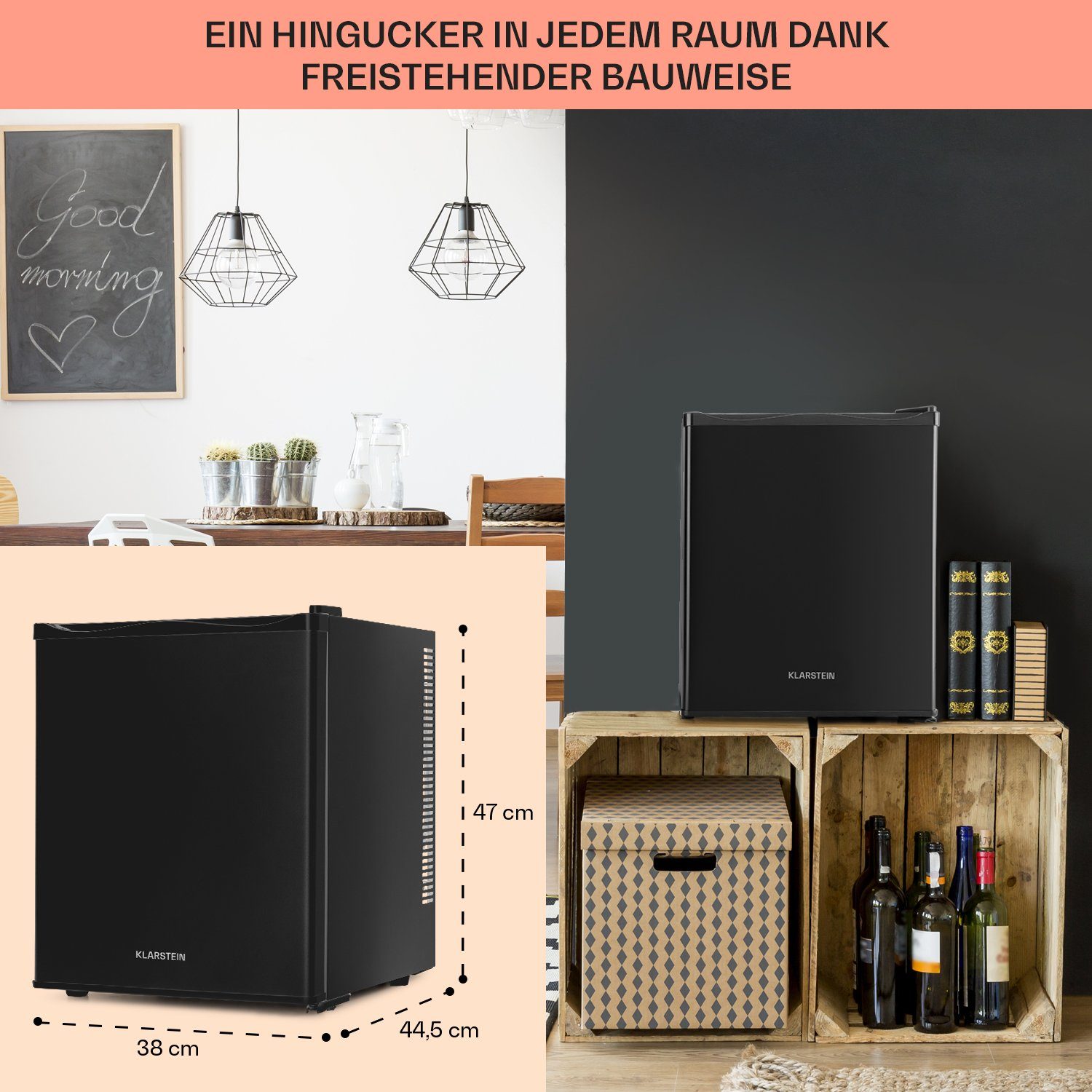 Klarstein Table Top Kühlschrank HEA-MKS-11 10005400A, 47 cm hoch, 38 cm breit, Hausbar Minikühlschrank ohne Gefrierfach klein Kühlschrank Getränke