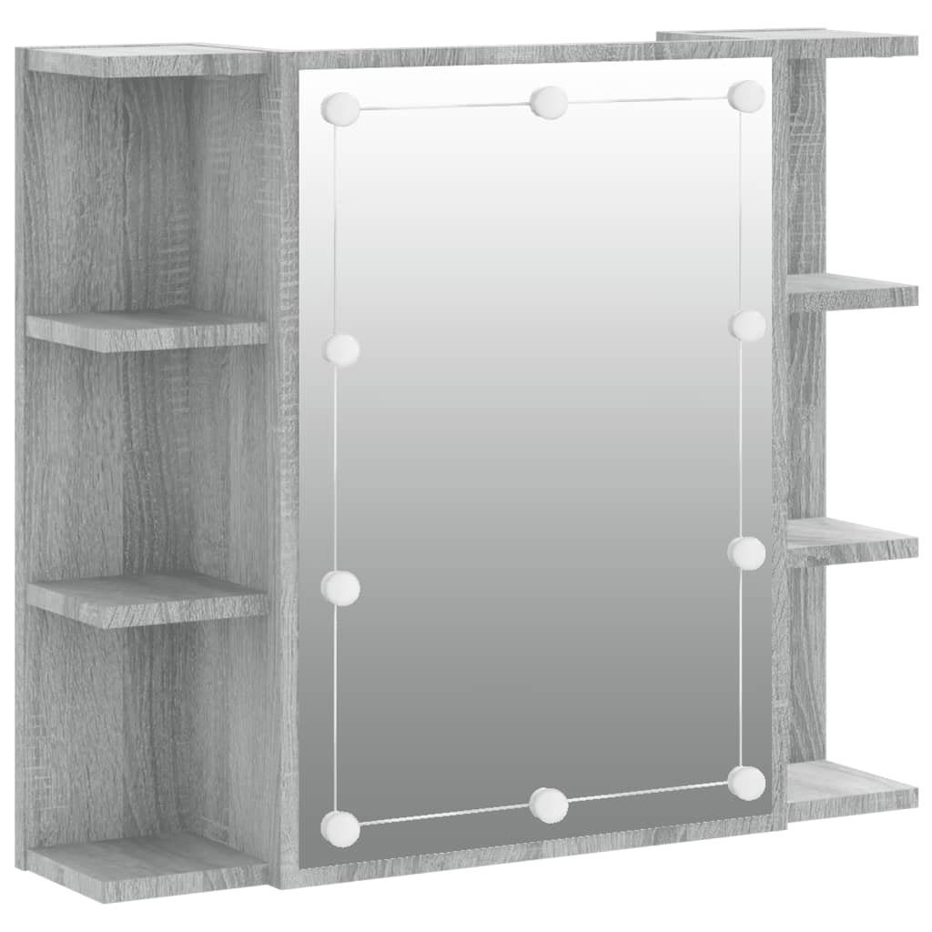vidaXL Badezimmerspiegelschrank Spiegelschrank mit LED Grau Sonoma 70x16,5x60 cm (1-St)