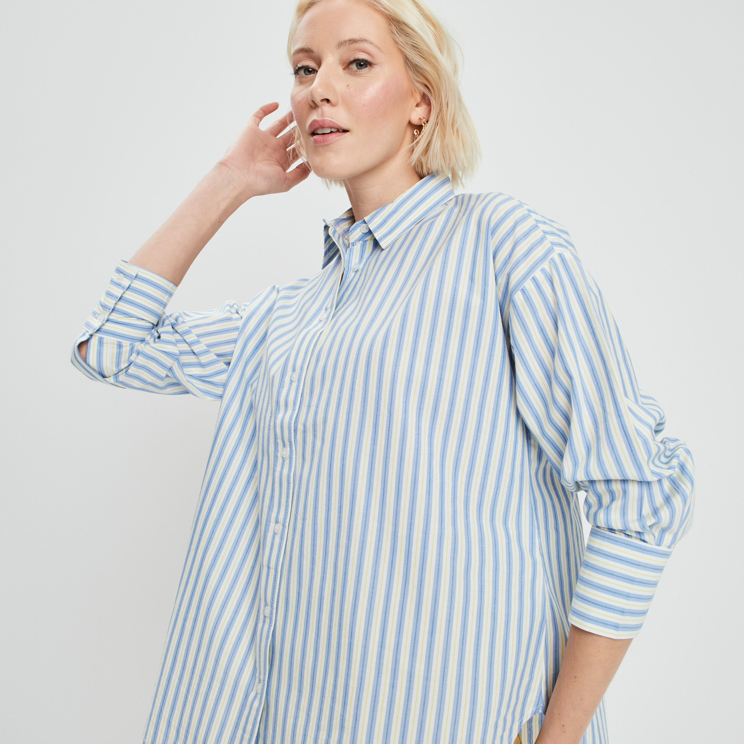 Chemise oversize manches longues bleu femme | La Halle