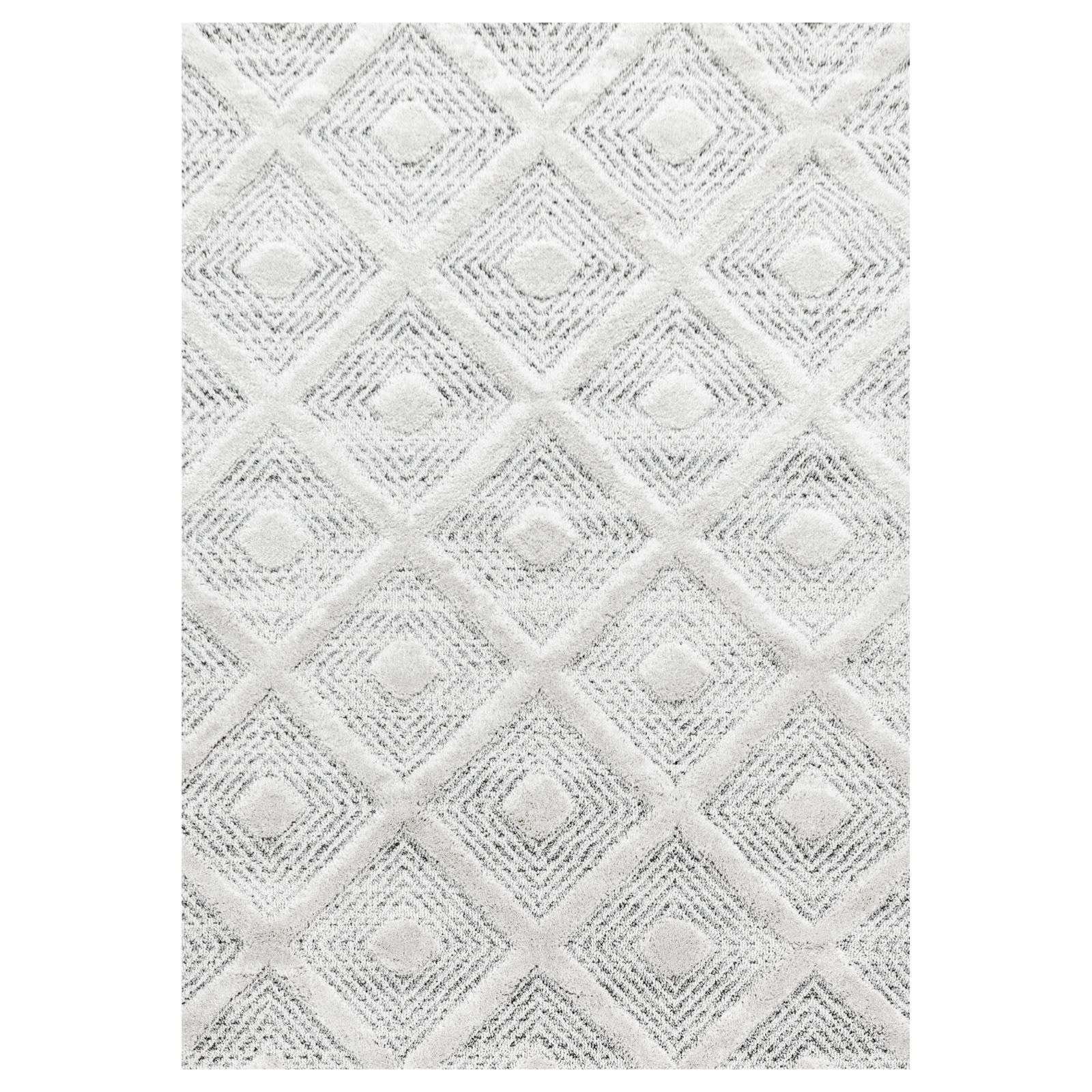 Designteppich Designerteppich Tokio hoch-tief Struktur Karos mit Punkten weiß-grau, TaraCarpet, rechteckig, Höhe: 20 mm, moderner scandi boho Karos w grau Wohnzimmer Schlafzimmer Flur 080x150