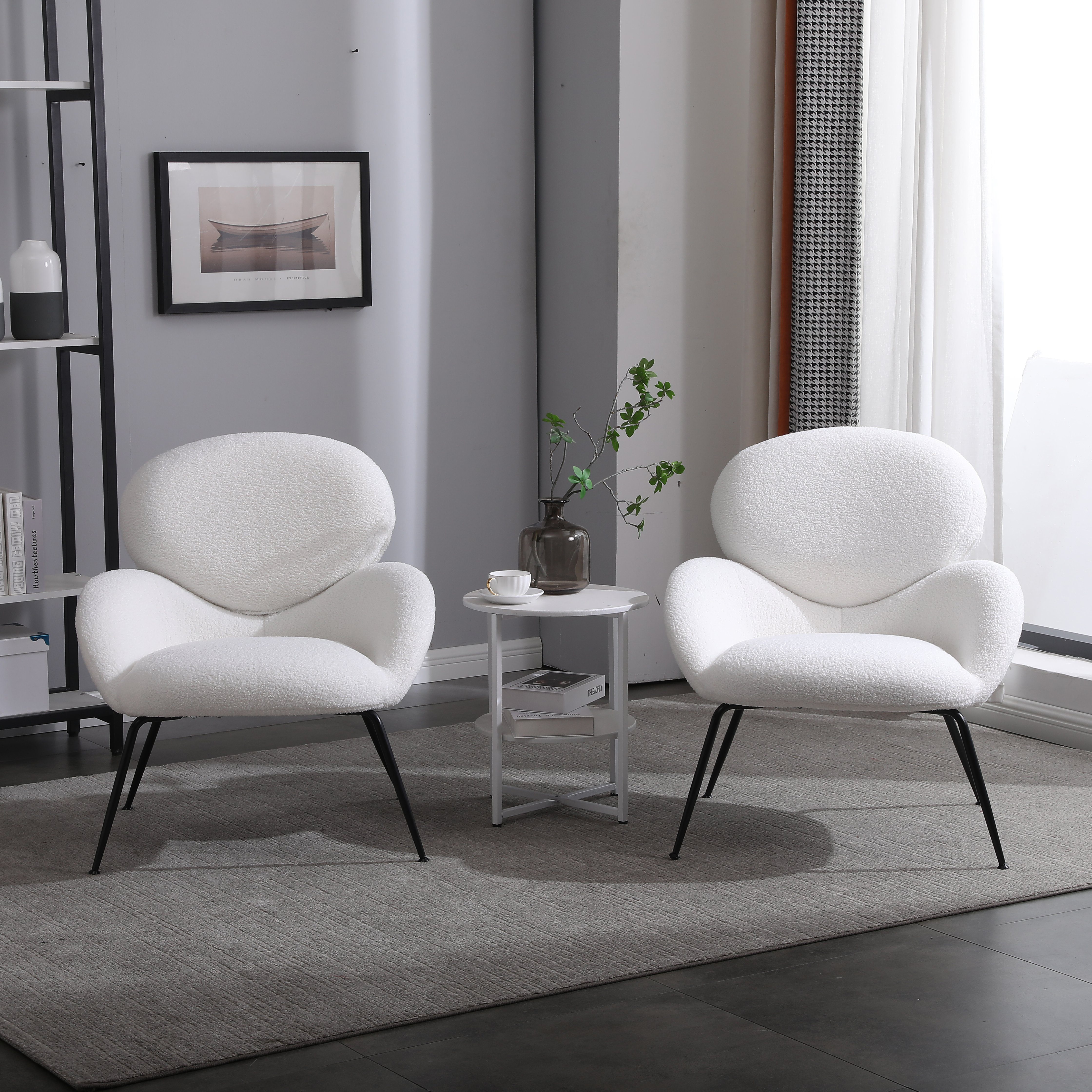 OKWISH Relaxsessel Loungesessel Fernsehsessel Polstersessel Polsterstuhl (geeignet für Wohnzimmer und Schlafzimmer Schminkstühle, weich gepolsterte Stoff Charakteristik Armlehne moderner Freizeitstuhl), Teddy Samt Metallbein Ankleide Stuhl