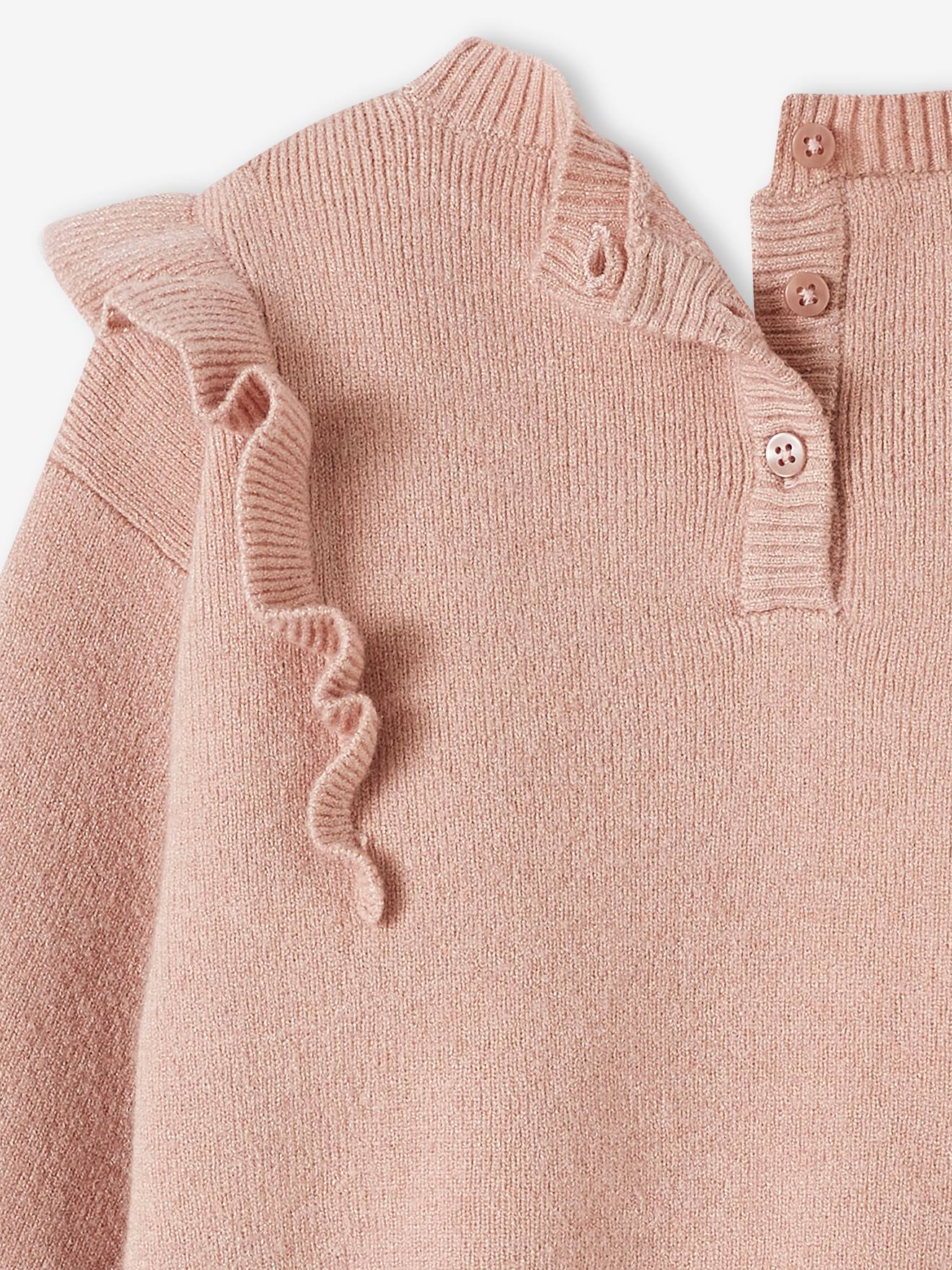 Ensemble bébé tricot pull + legging rose poudré